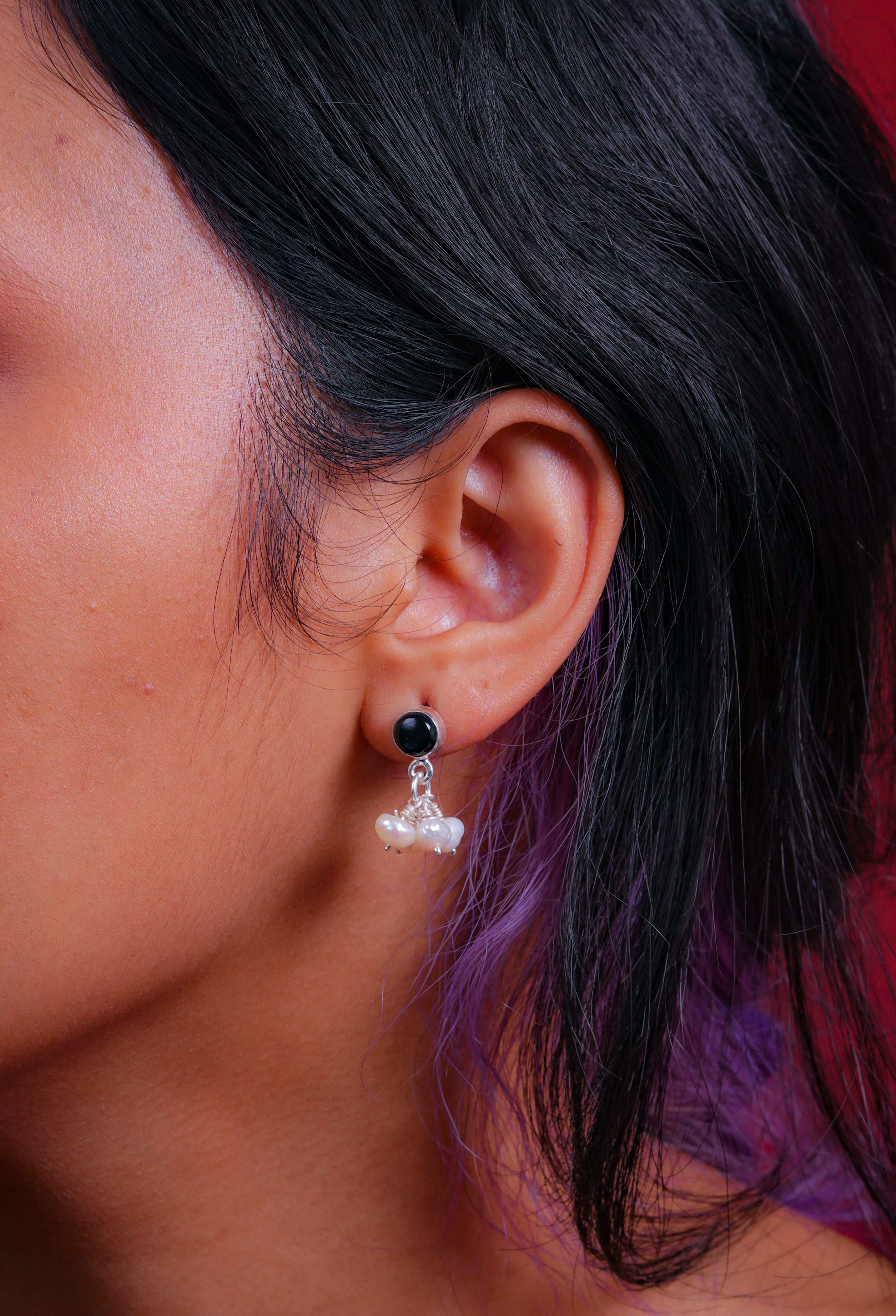 Black Onyx Pearl Silver Studs