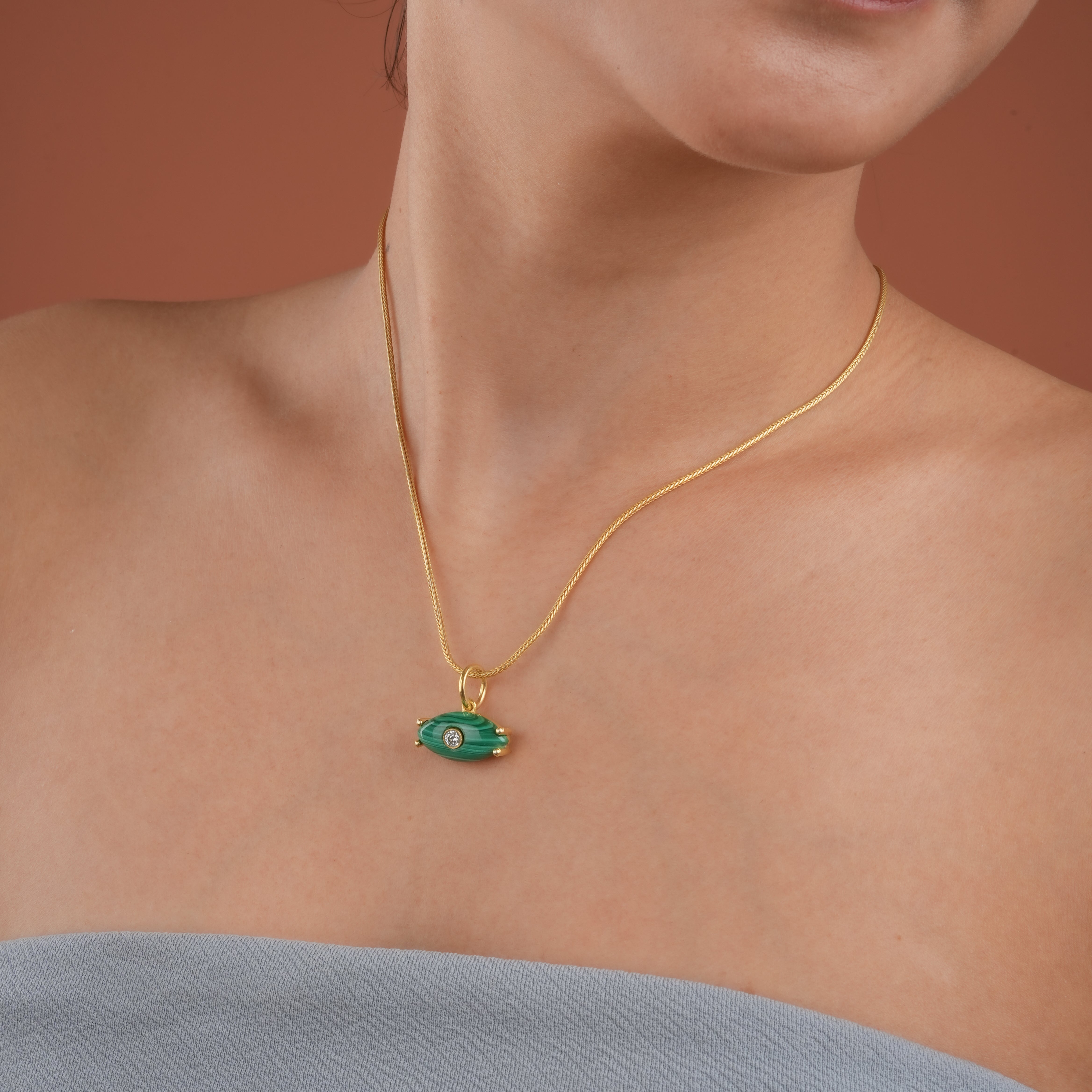 Natural Malachite Silver Evil Eye Pendant