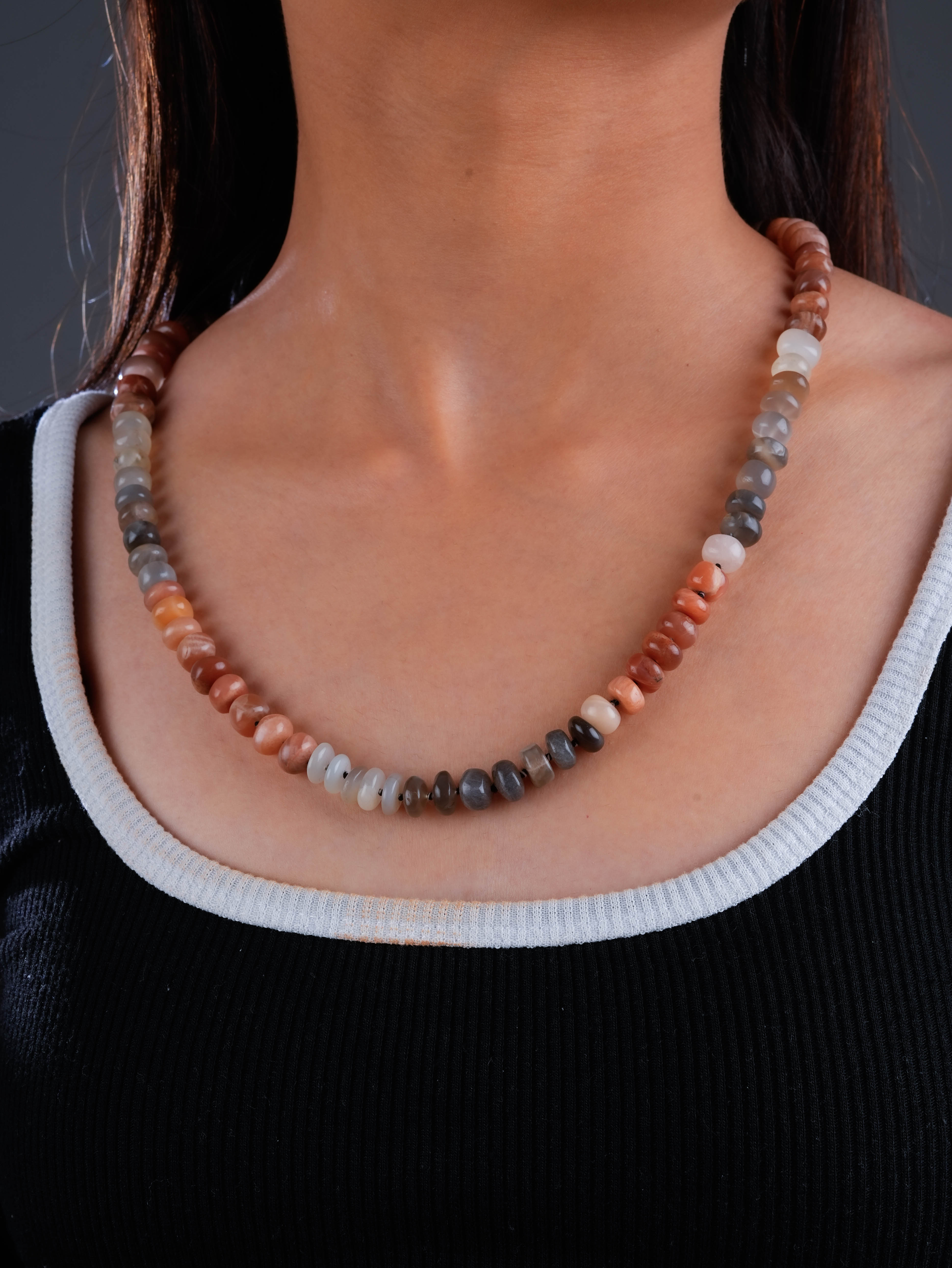 Semiprecious Moonstone Hand Knotted Necklace