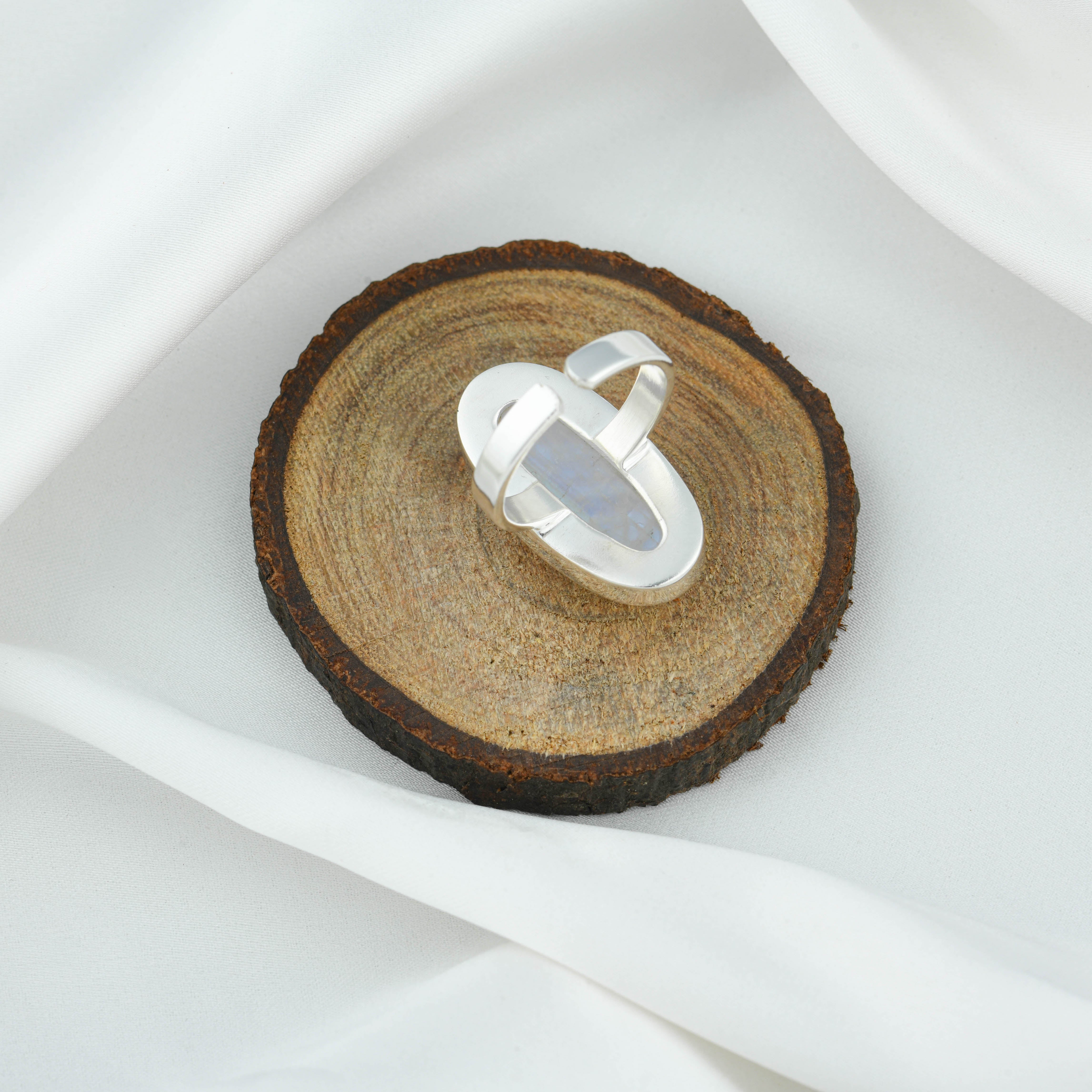 Elliptical Moonstone Silver Ring
