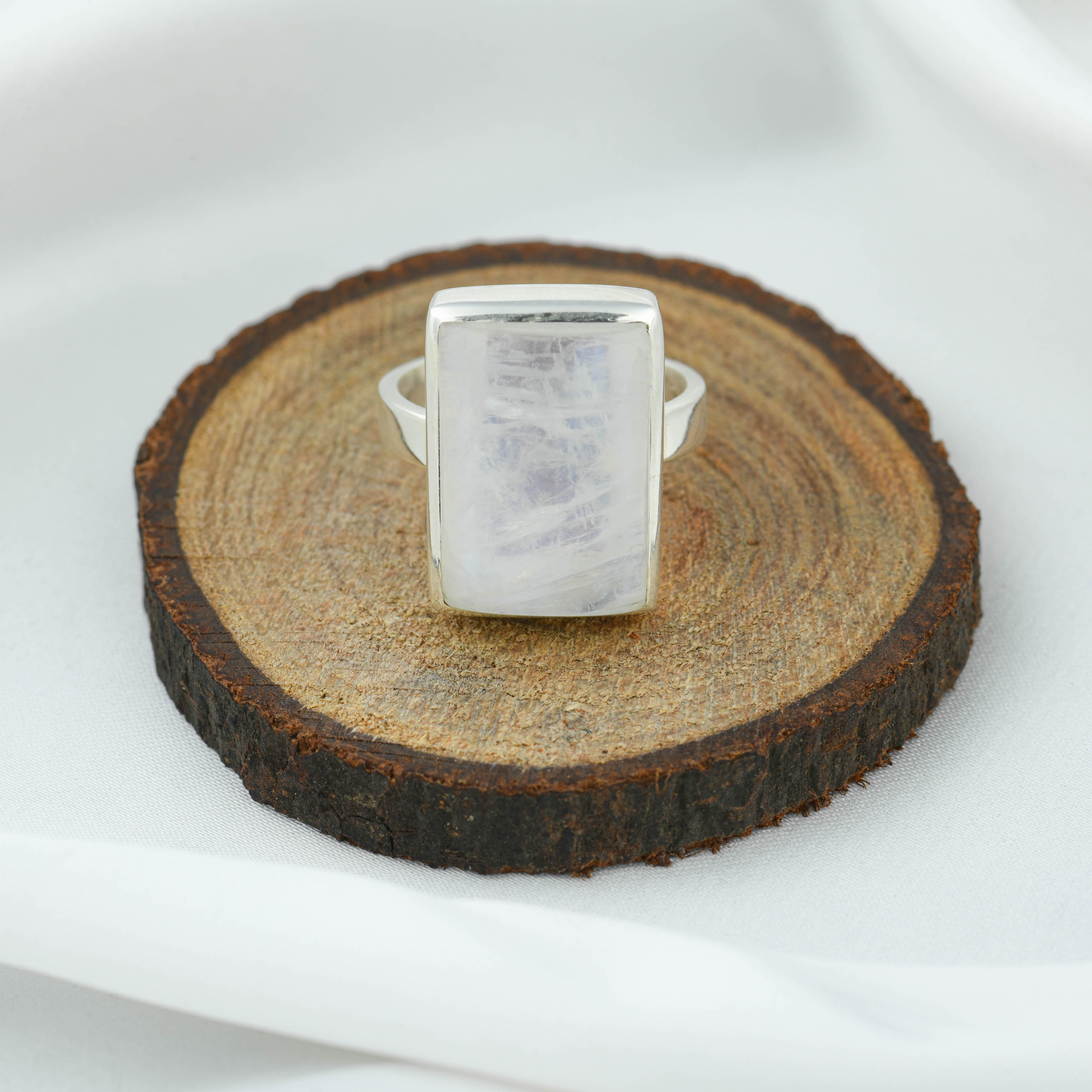 Moonstone Rectangle Silver Ring