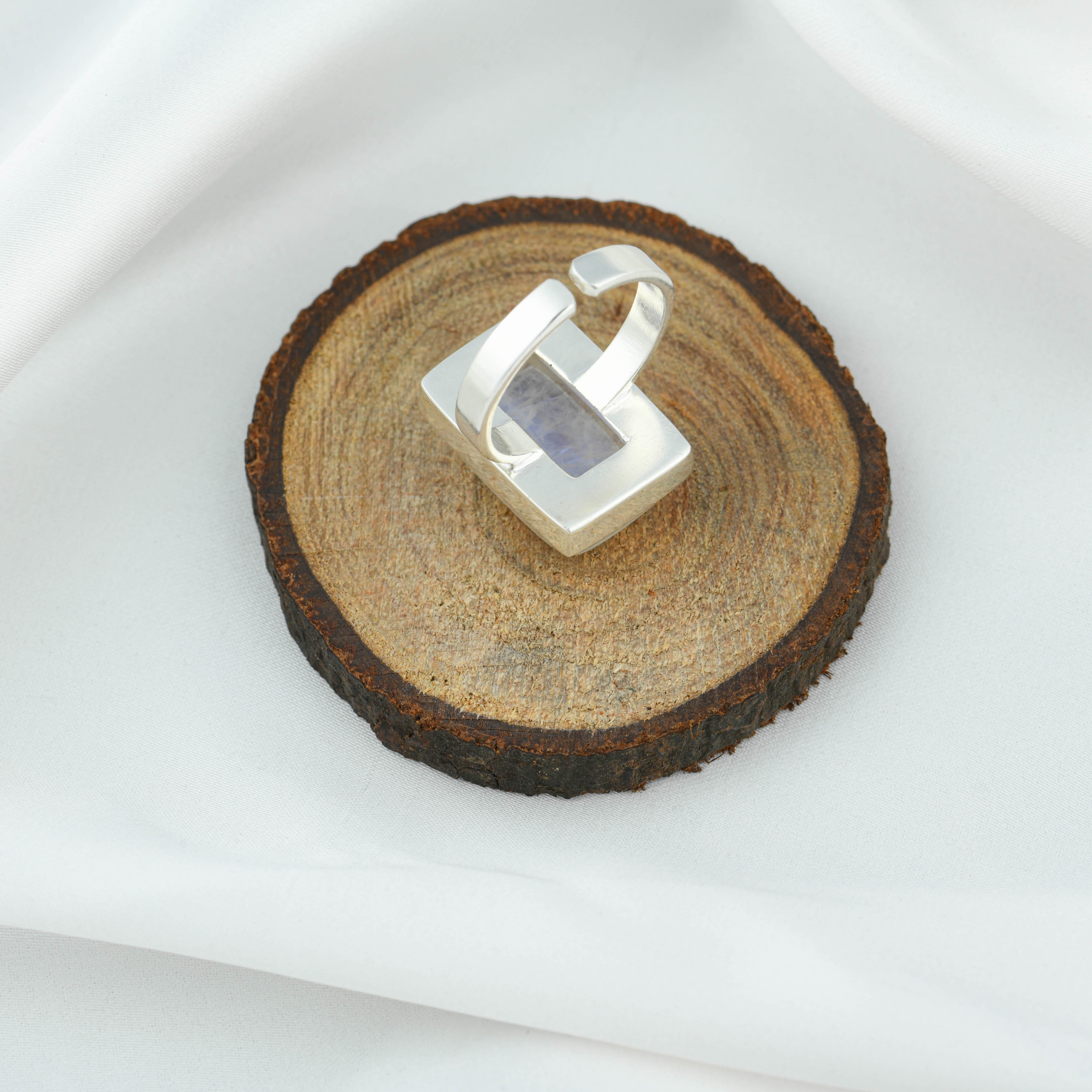 Moonstone Rectangle Silver Ring