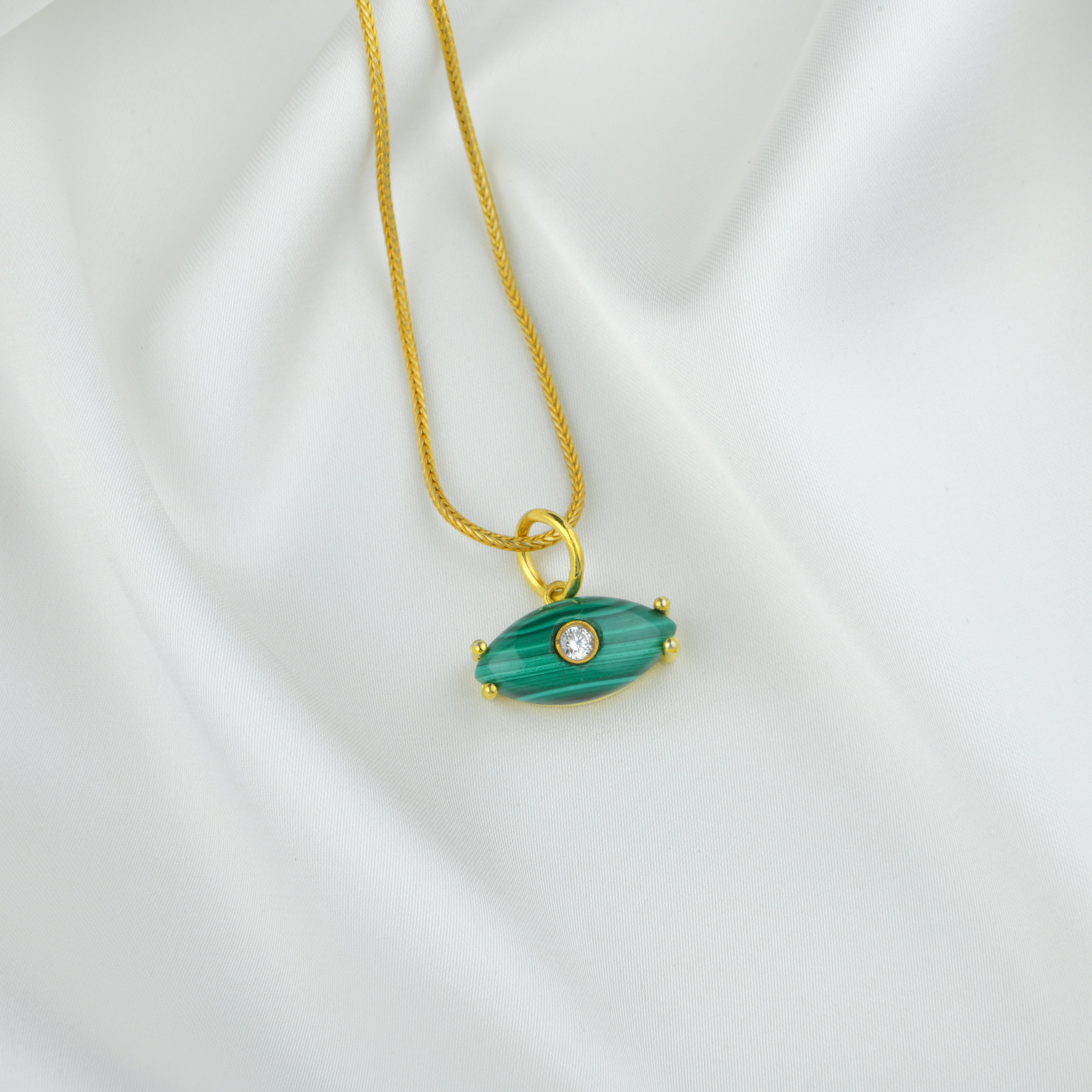 Natural Malachite Silver Evil Eye Pendant