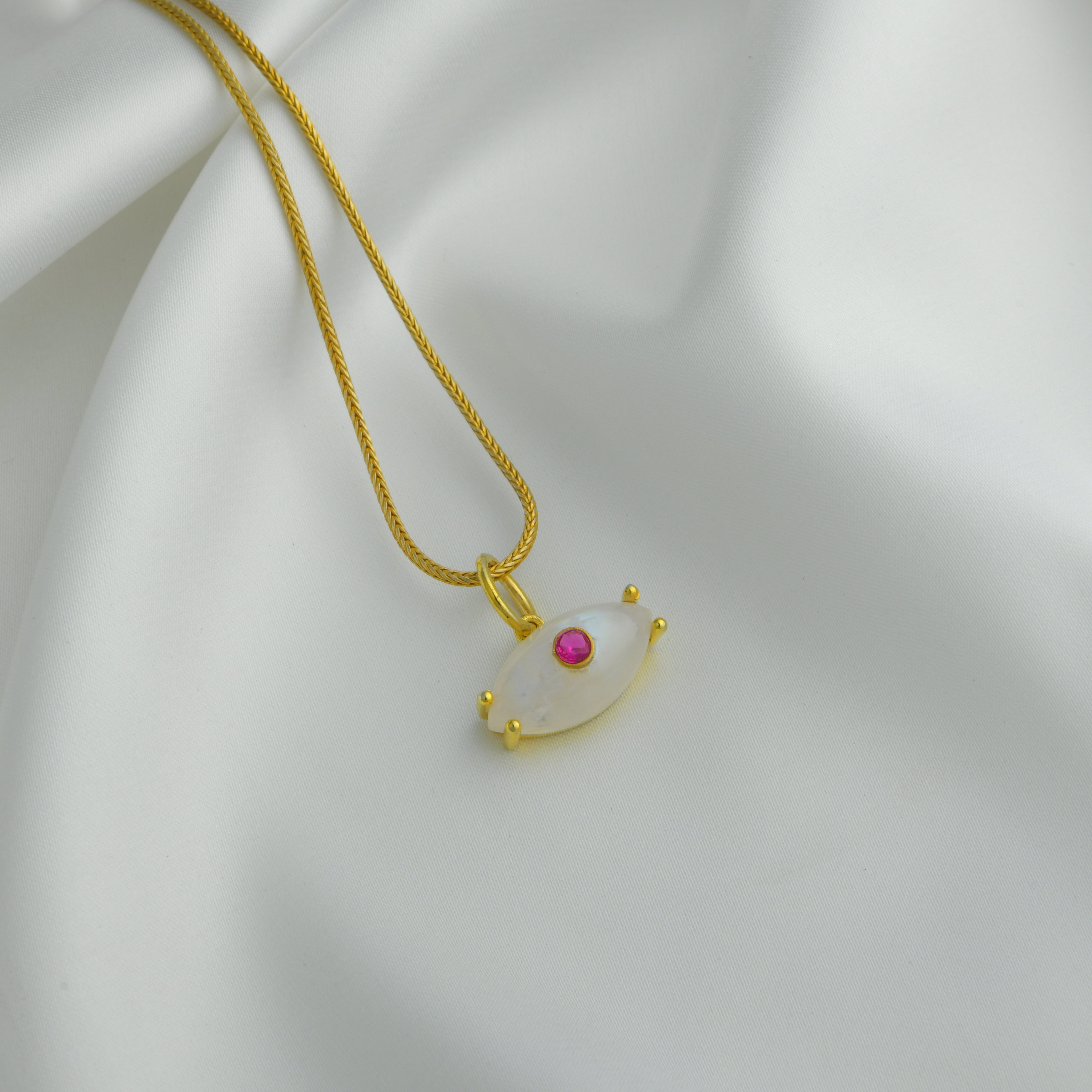 Natural Moonstone Gold Plated Silver Evil Eye Pendant