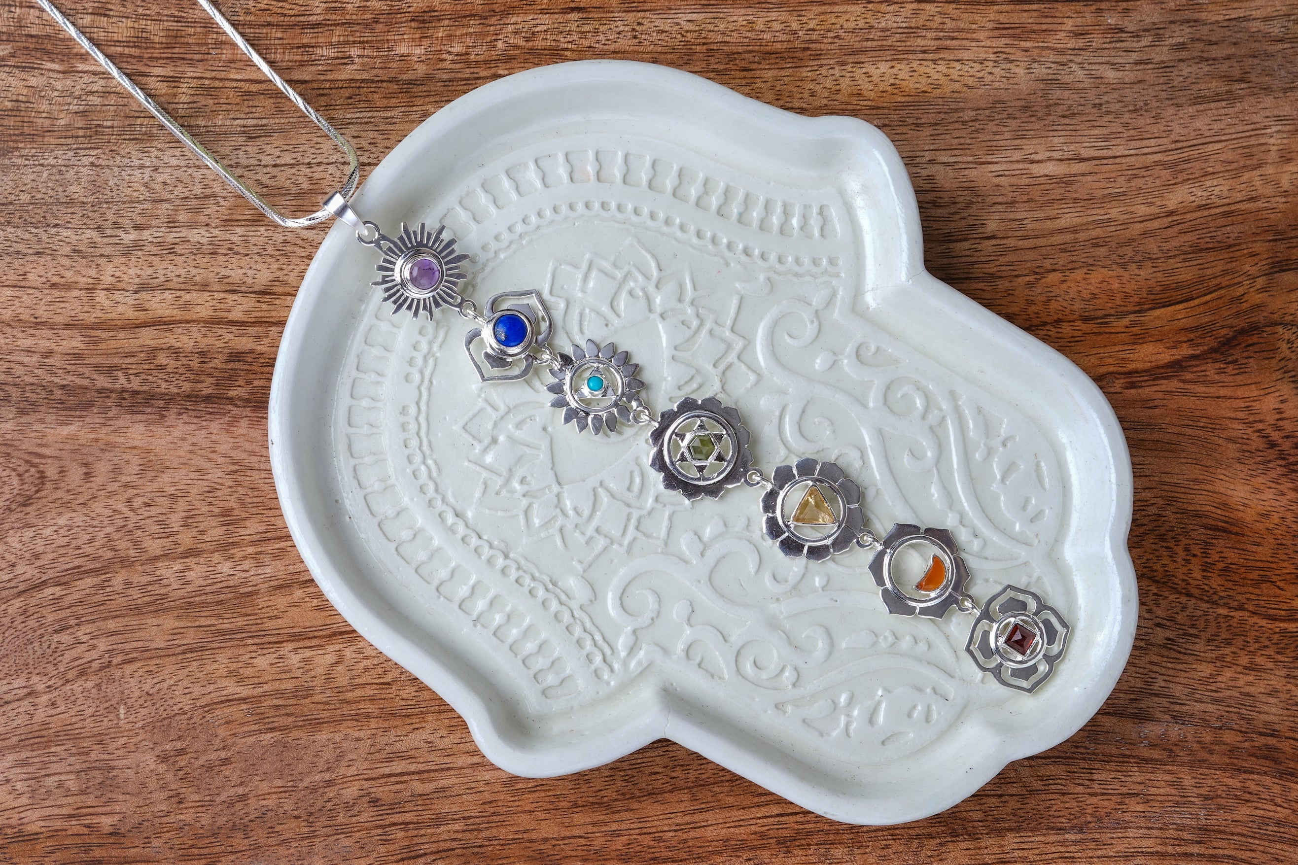'Balance Your Life' Silver Seven Chakra Pendant