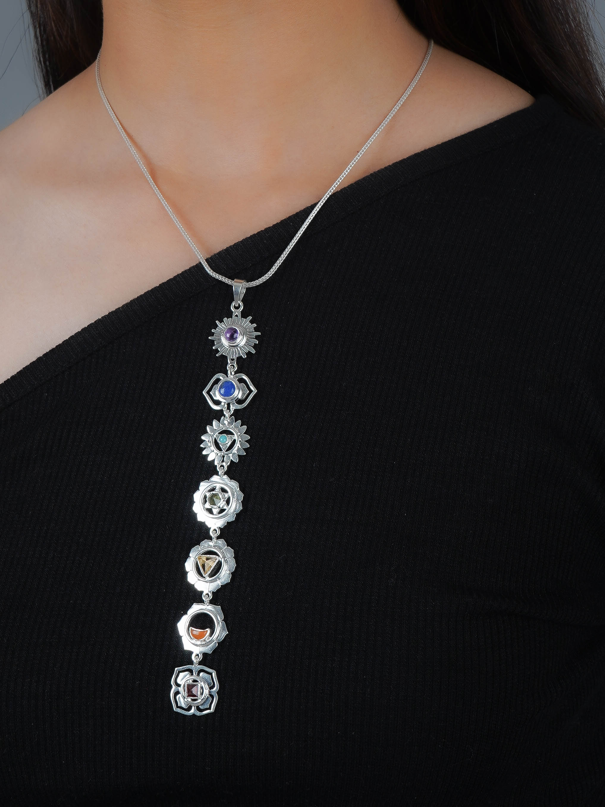 'Balance Your Life' Silver Seven Chakra Pendant