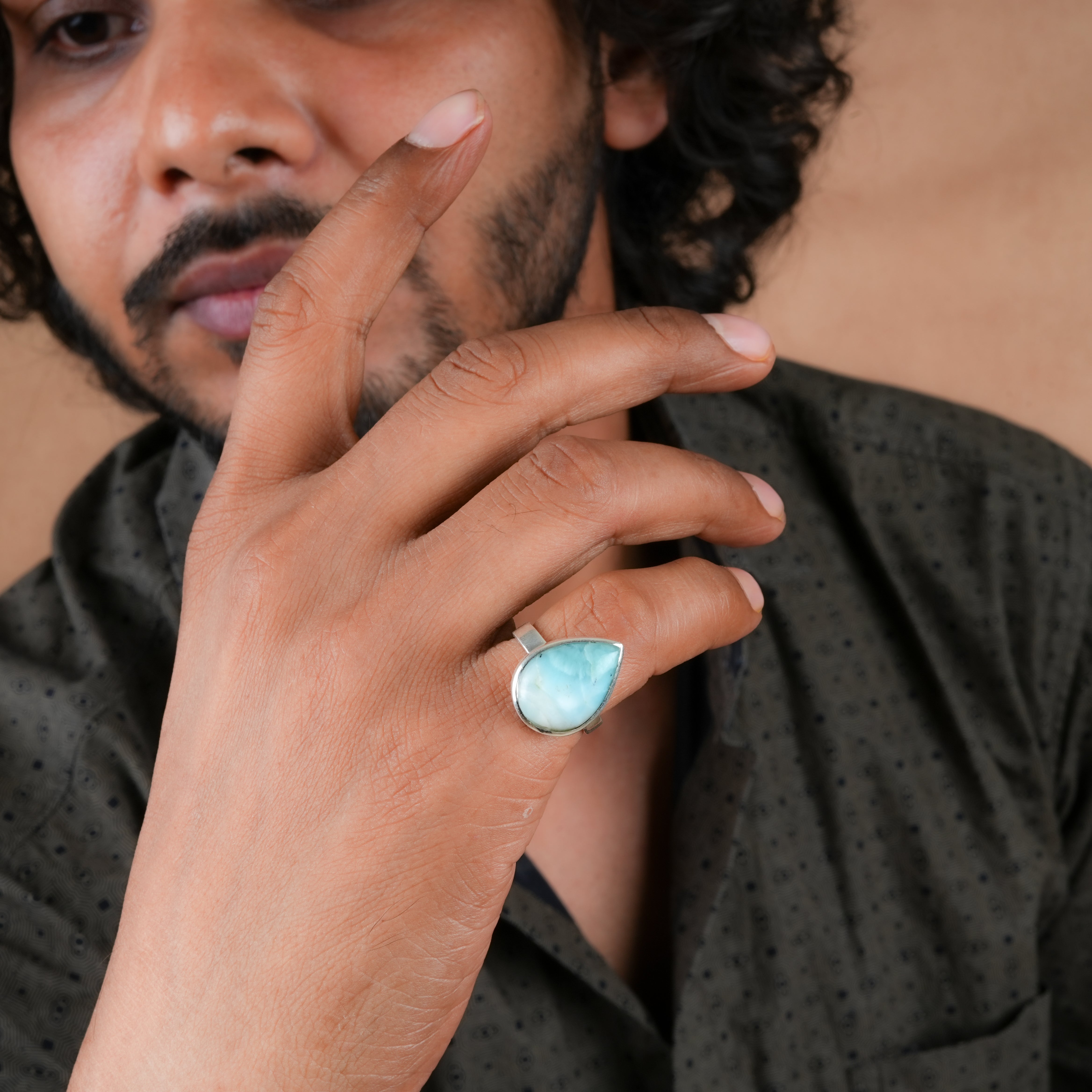 Larimar Drop Silver Ring