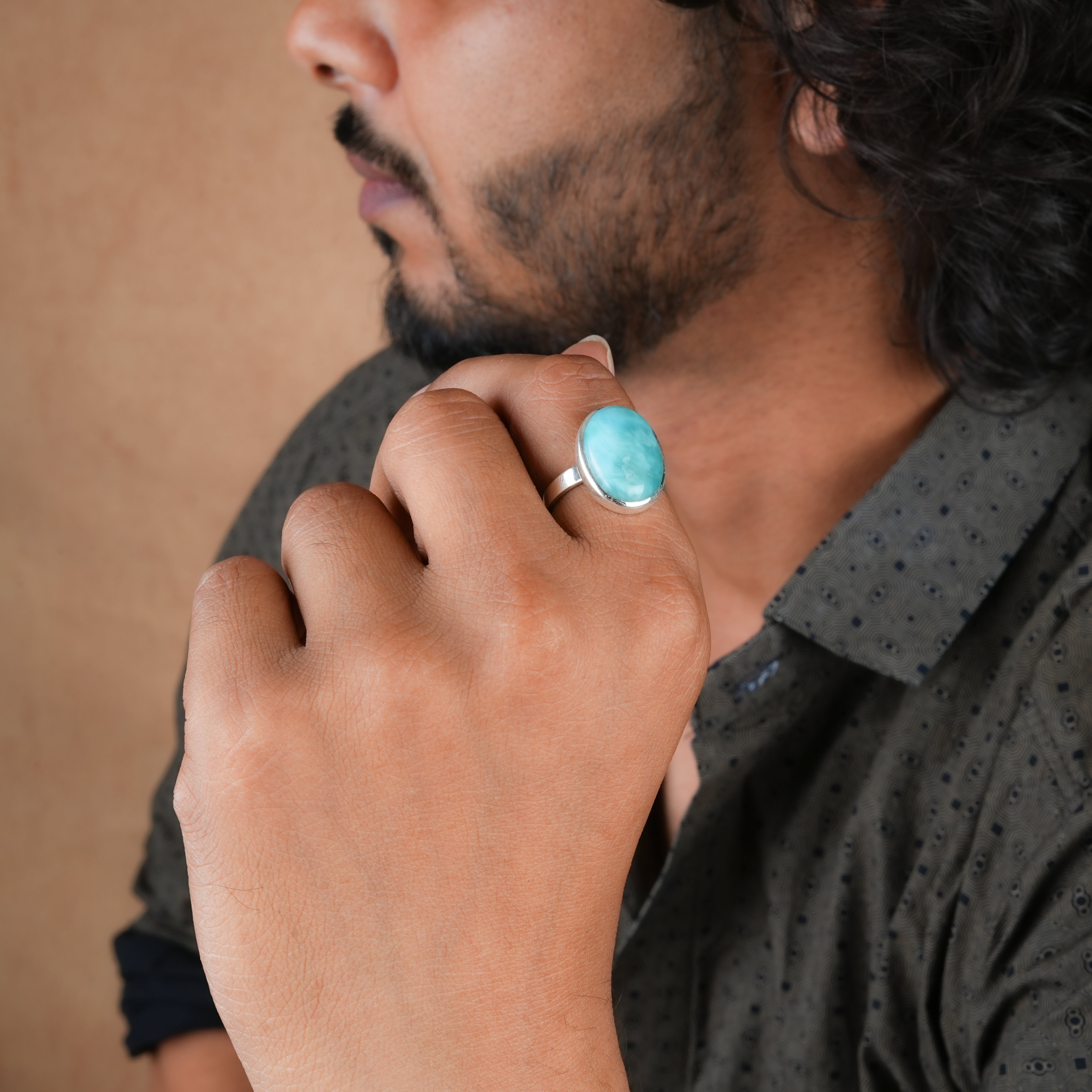 Oval Larimar Silver Stone