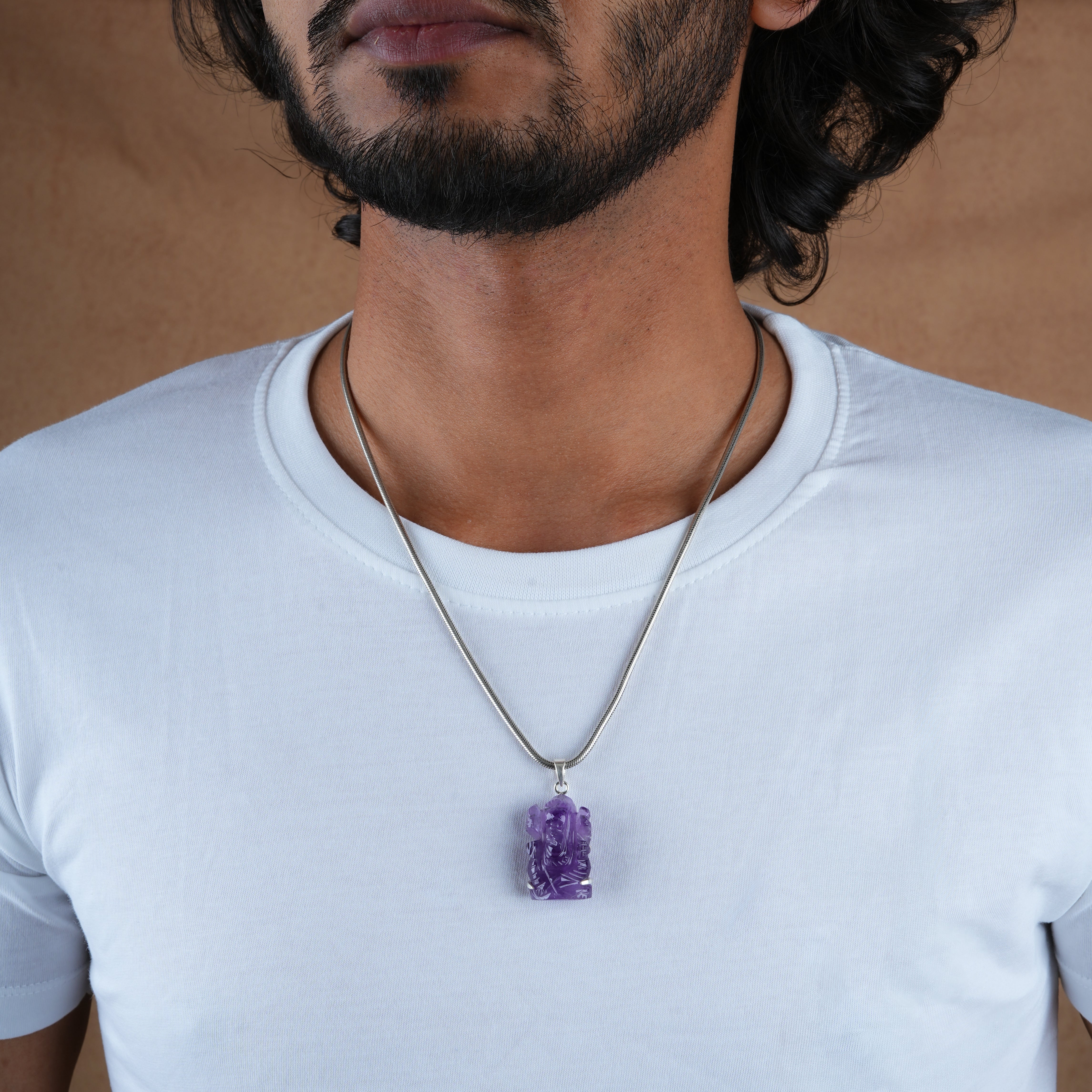 Amethyst Lord Ganesha  Silver Pendant