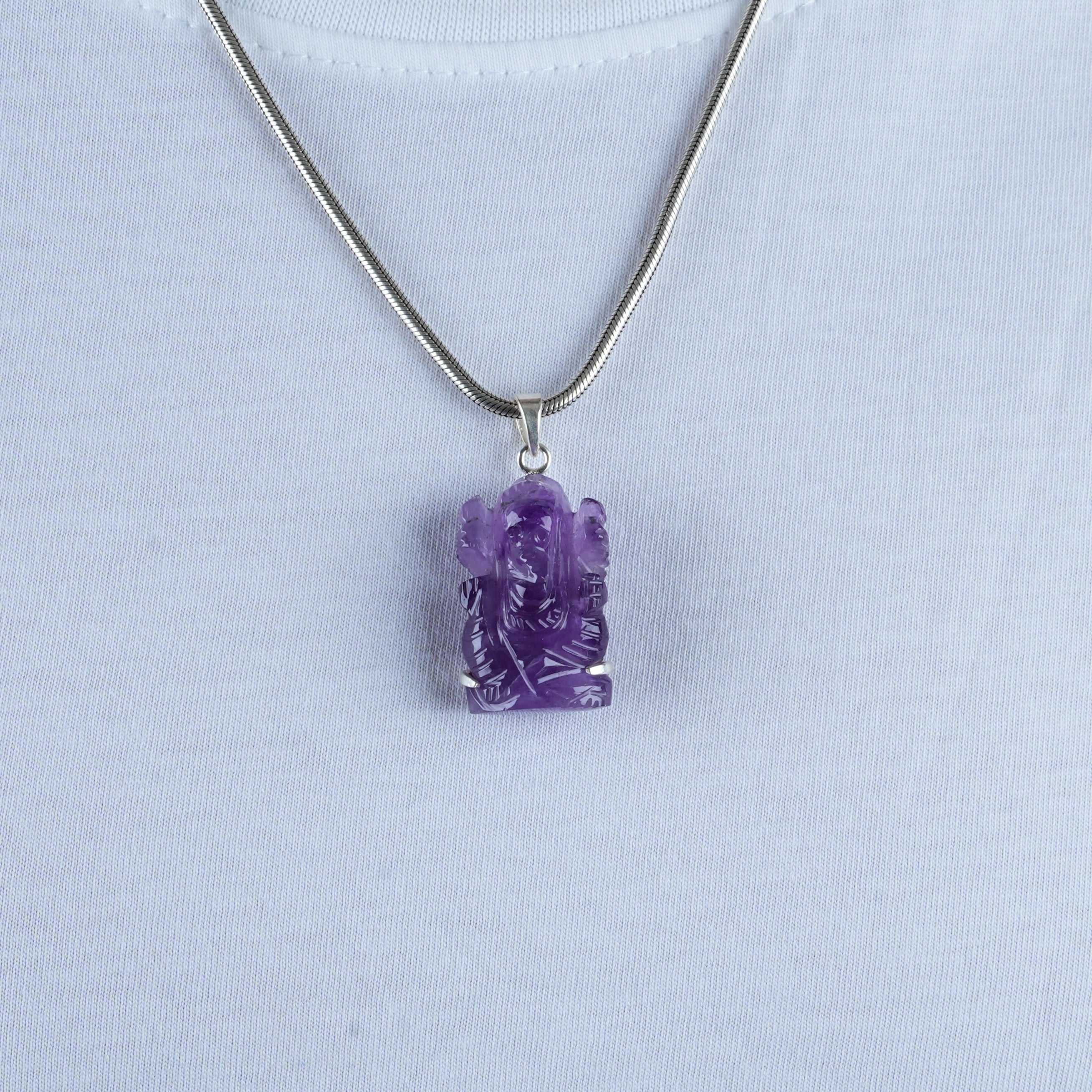 Amethyst Lord Ganesha  Silver Pendant