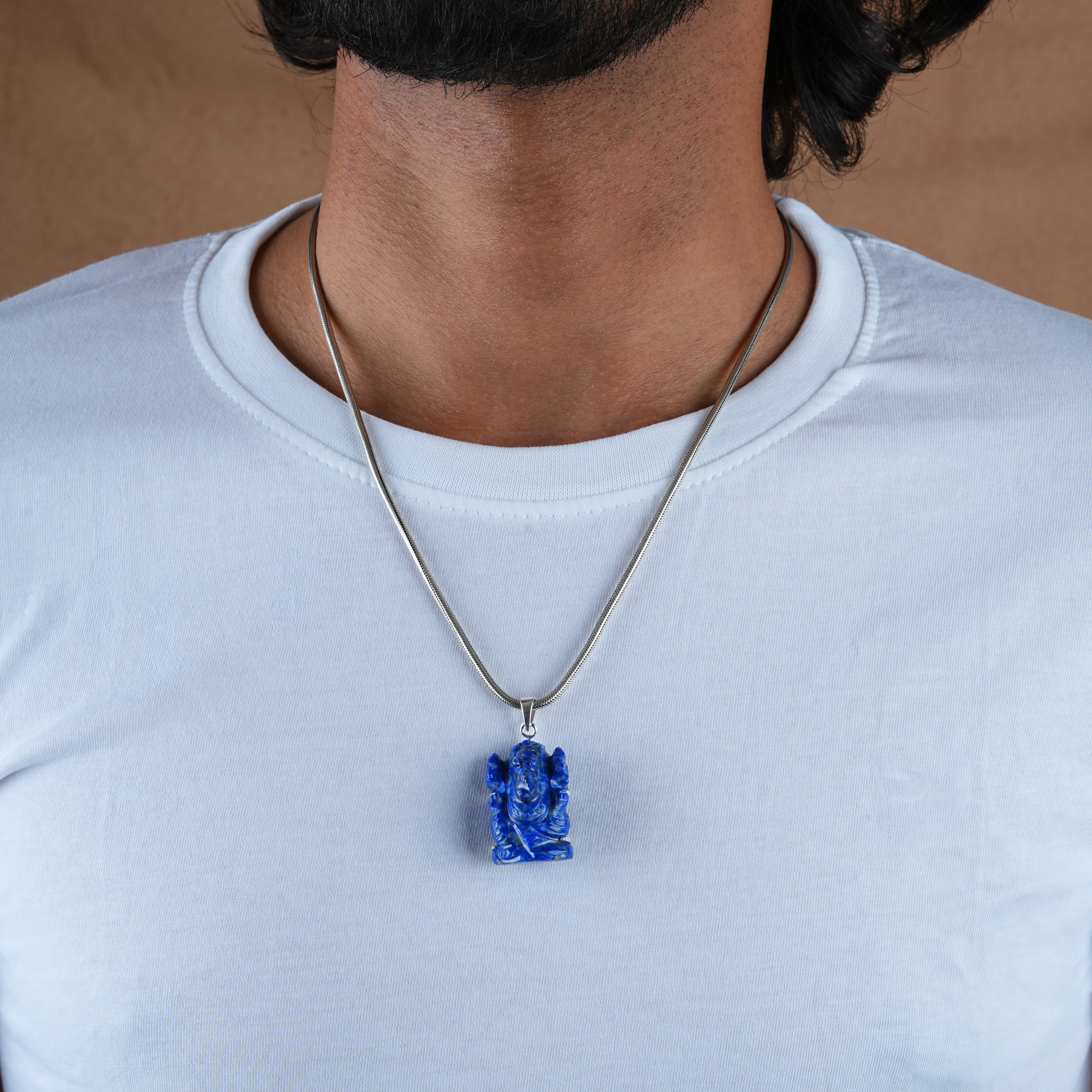 Lapis Lazuli Lord Ganesha Silver Pendant