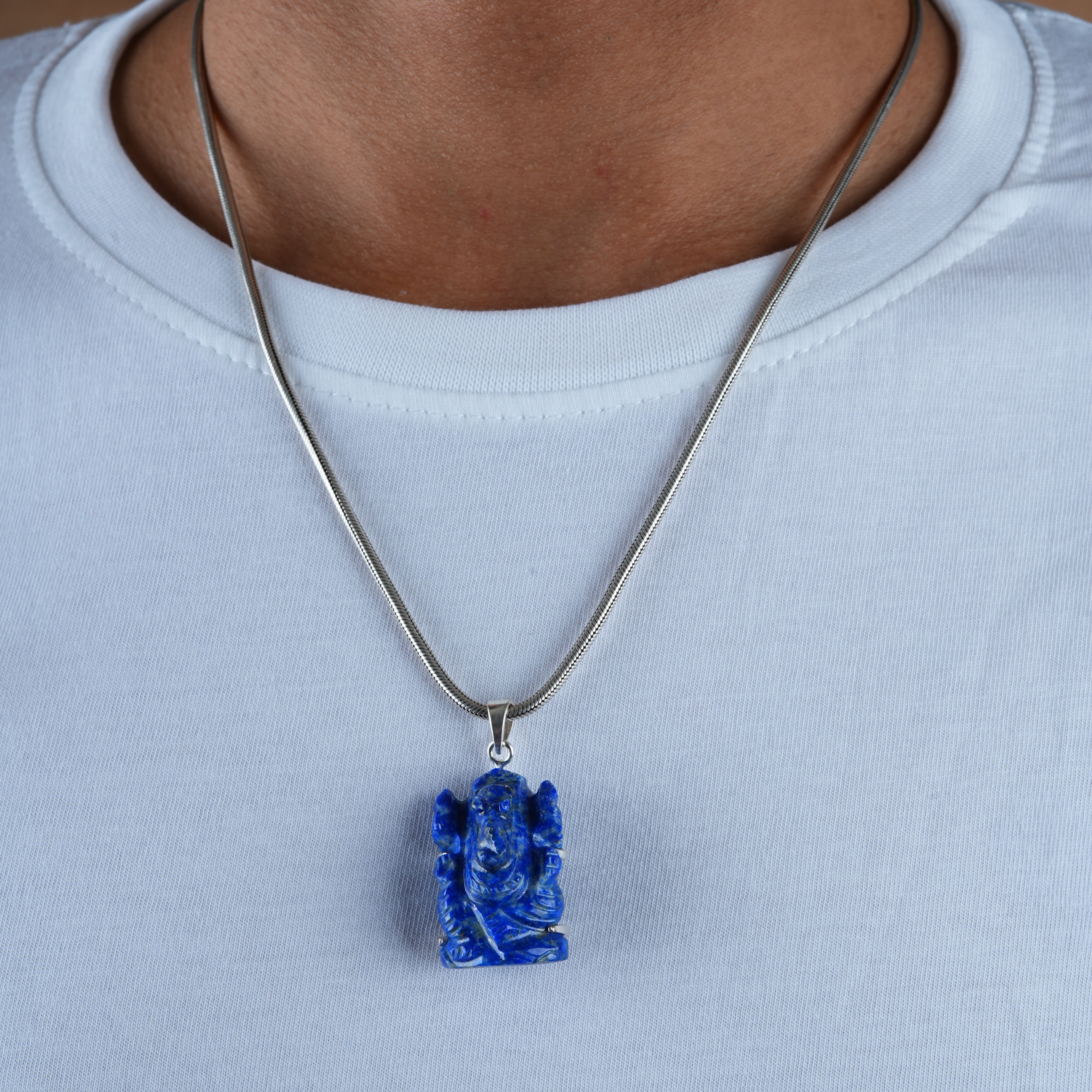 Lapis Lazuli Lord Ganesha Silver Pendant