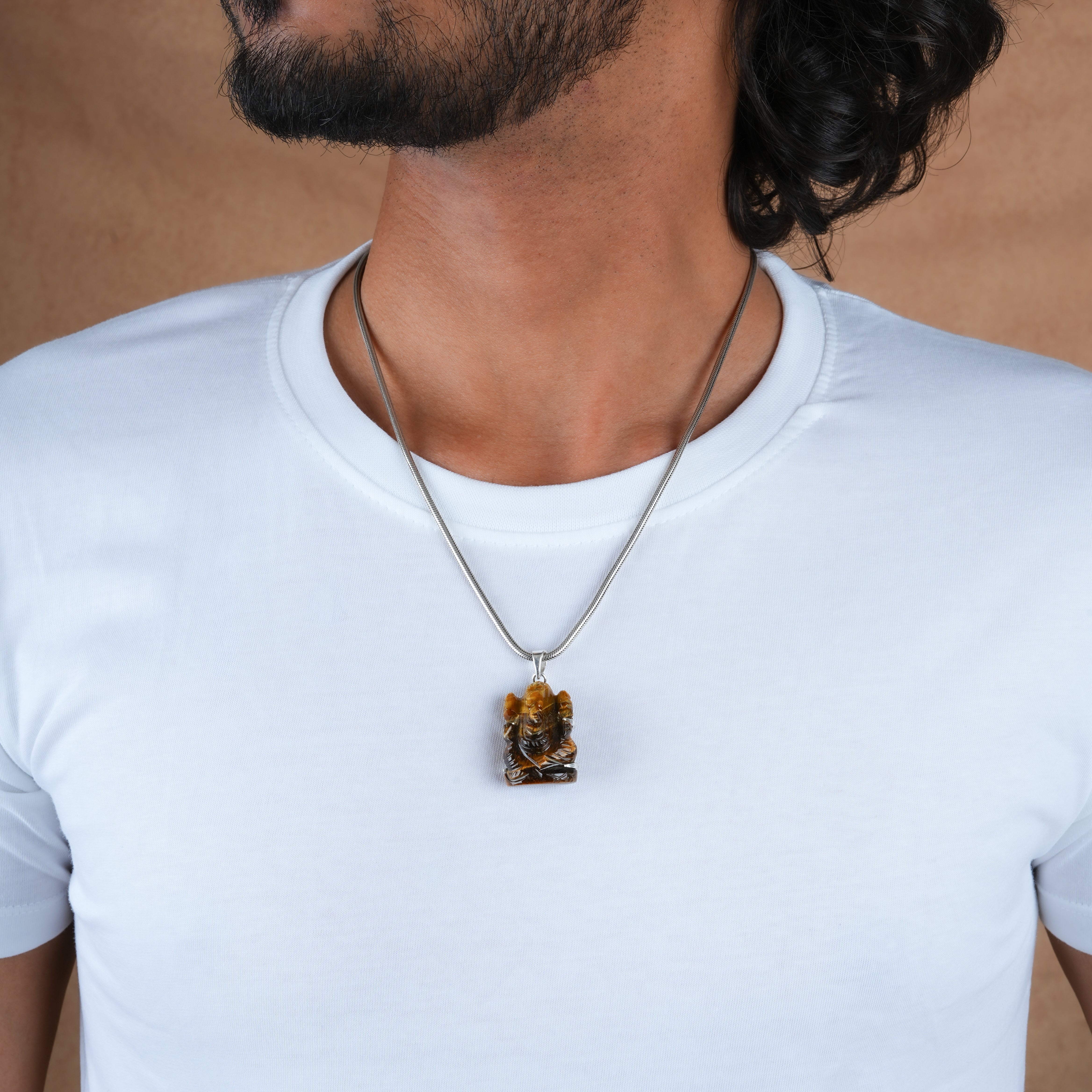 Tiger Stone Lord Ganesha Silver Pendant