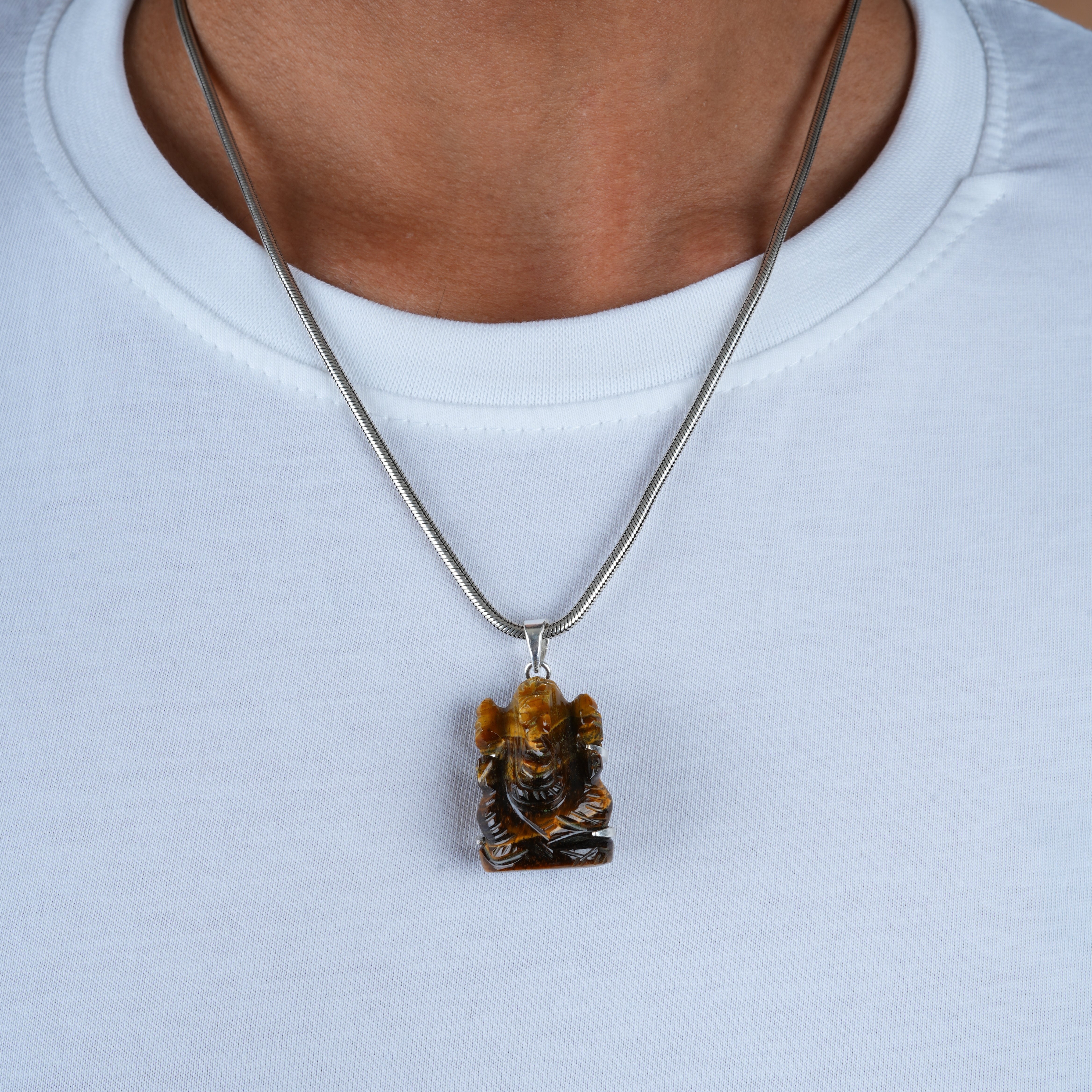 Tiger Stone Lord Ganesha Silver Pendant