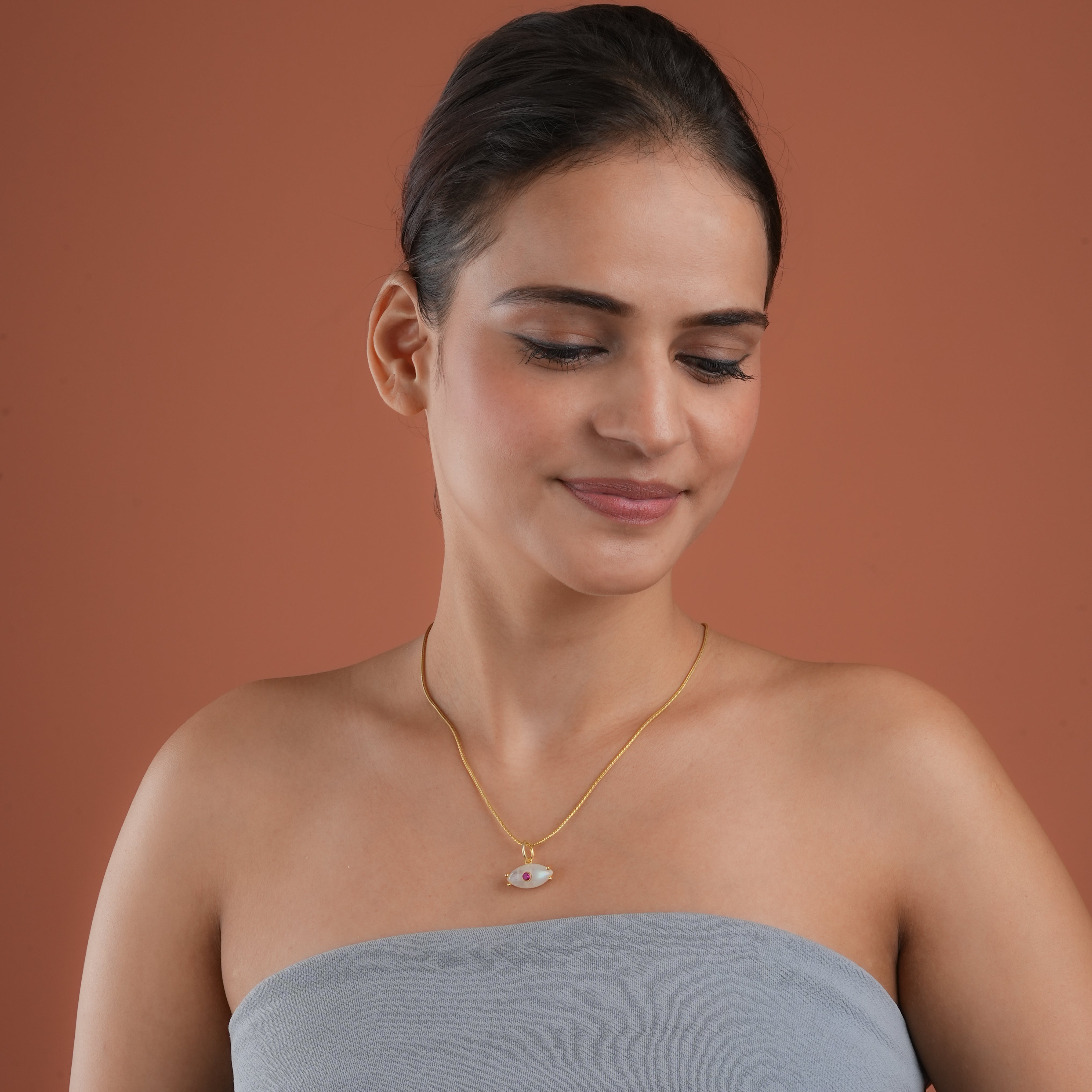 Natural Moonstone Gold Plated Silver Evil Eye Pendant