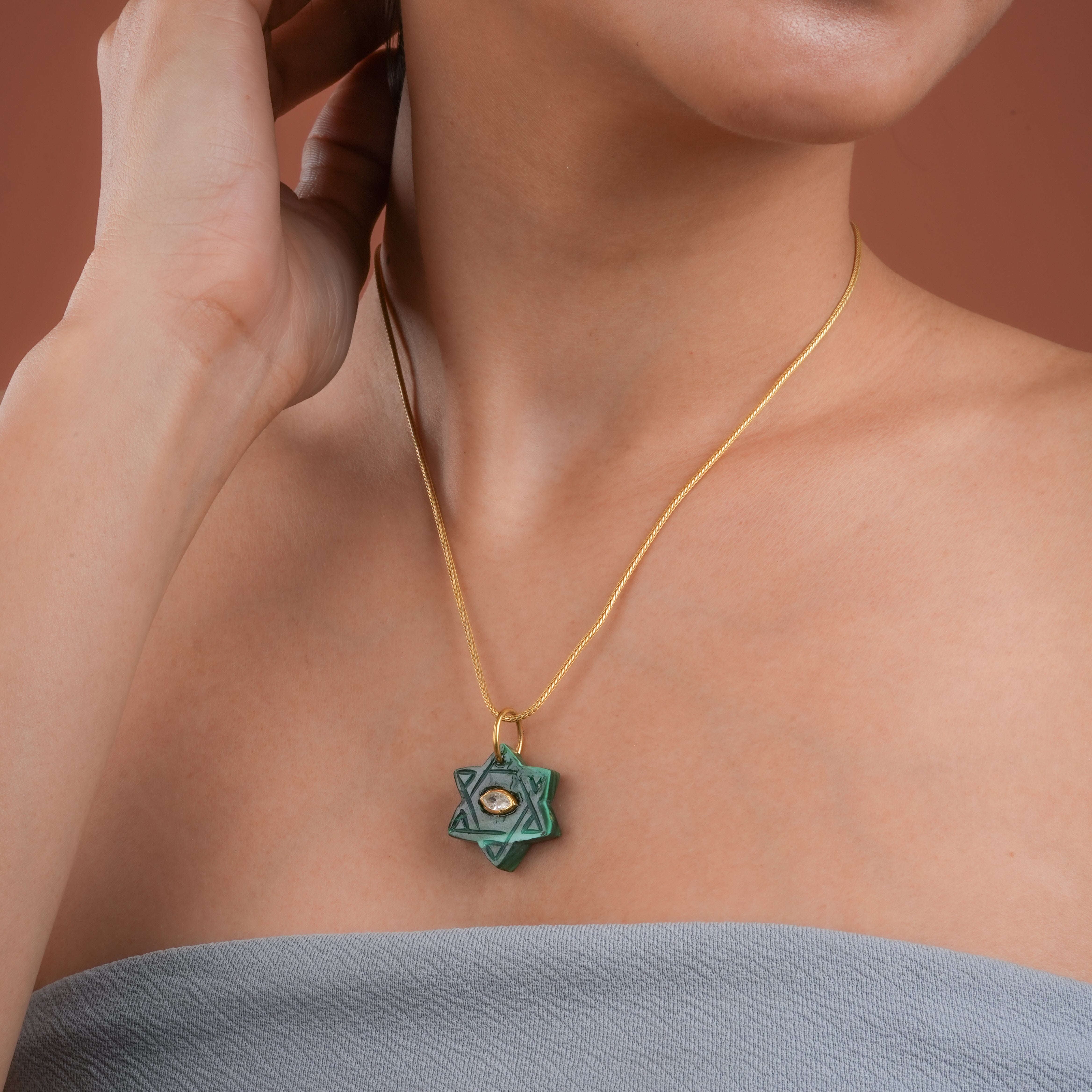 Evil Eye Malachite Star Gold Plated Silver Pendant