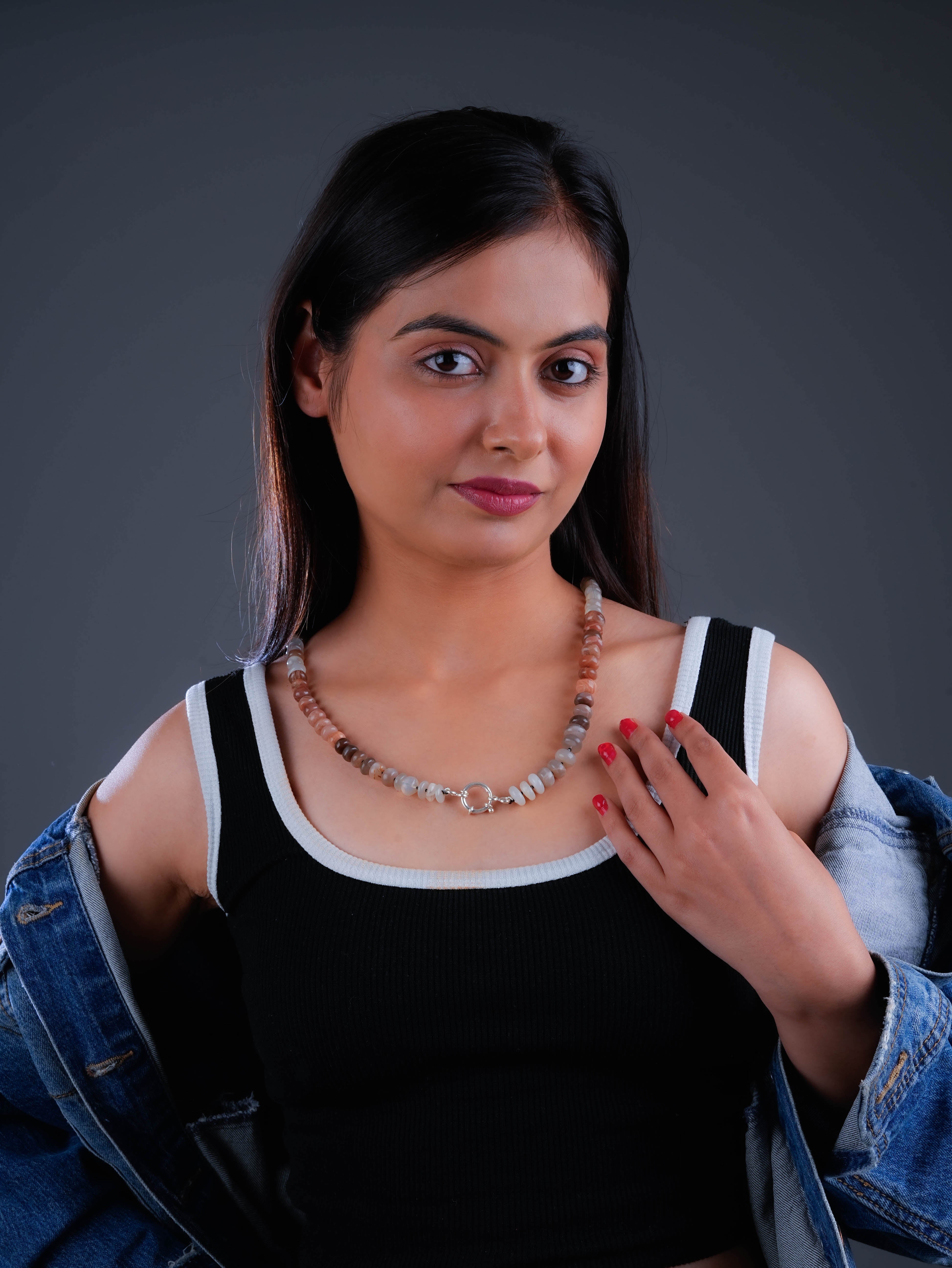 Semiprecious Moonstone Hand Knotted Necklace