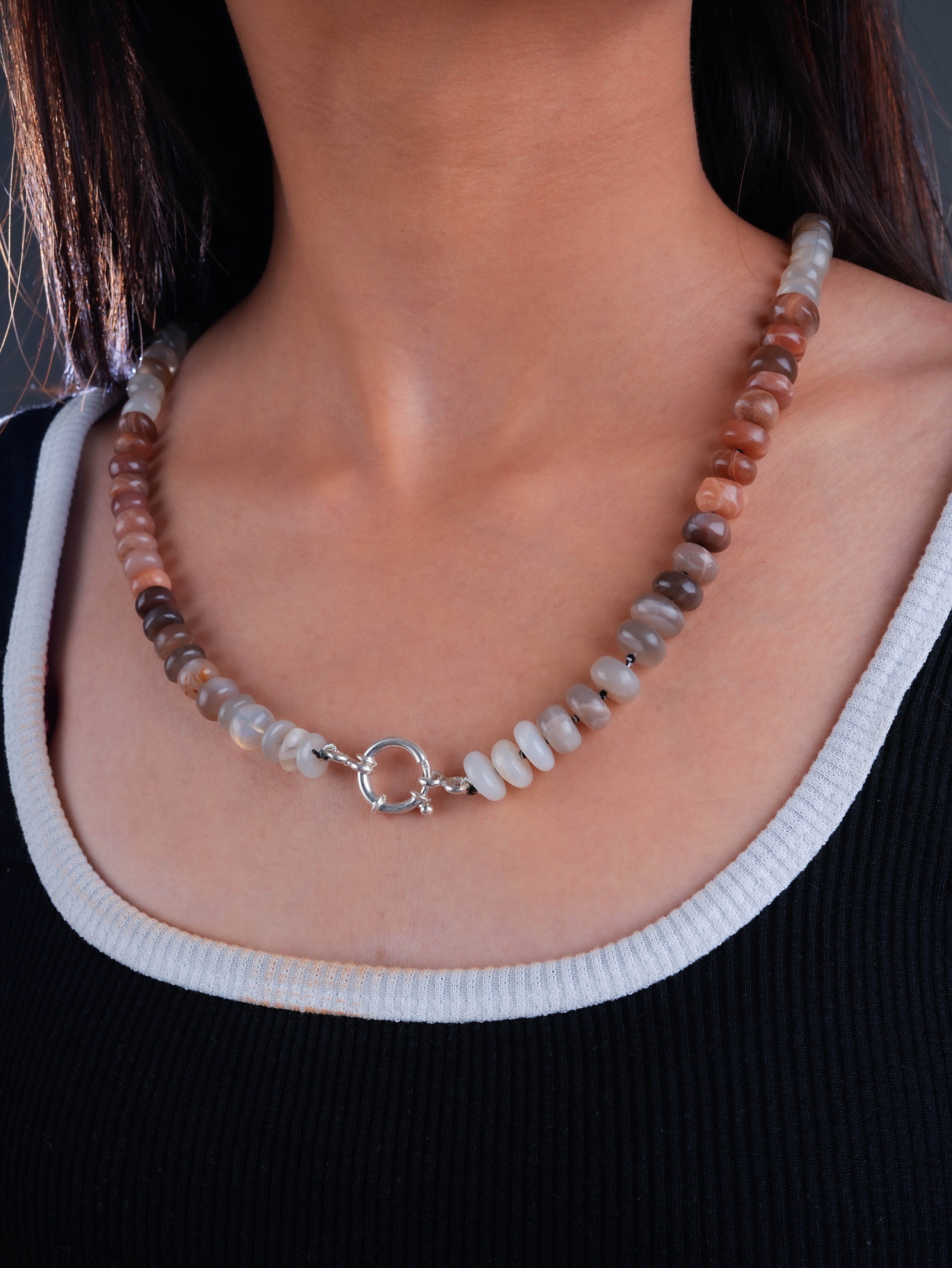 Semiprecious Moonstone Hand Knotted Necklace