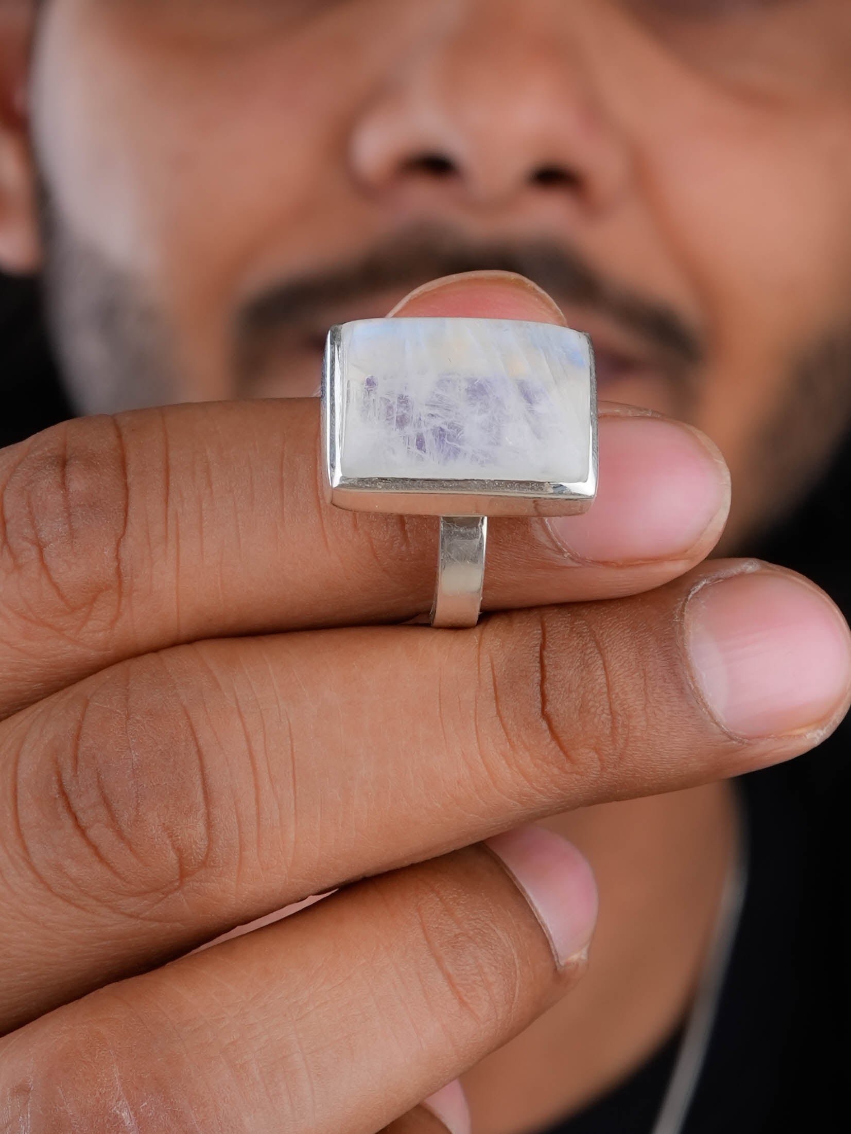 Moonstone Rectangle Silver Ring