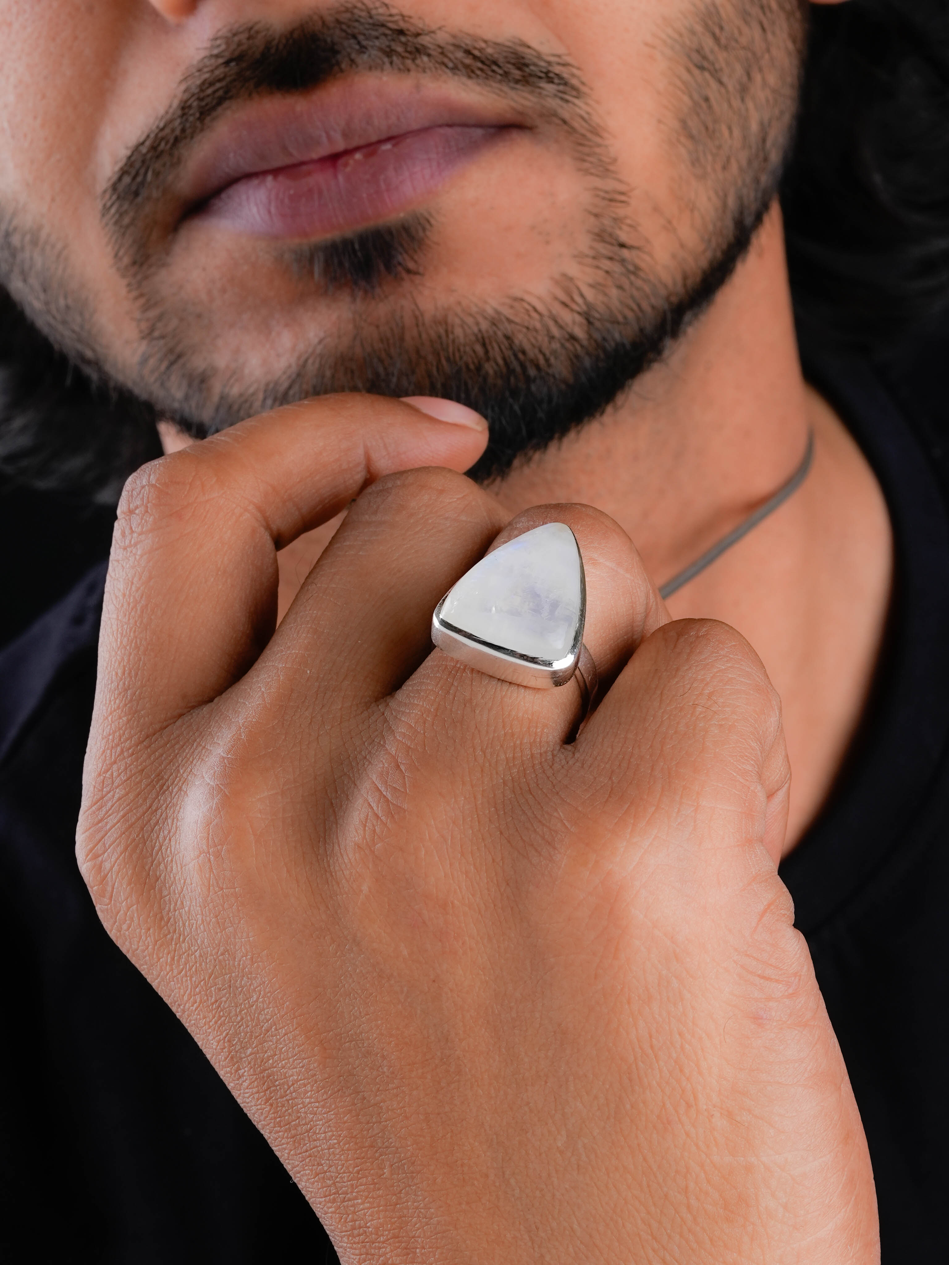 Moonstone Triangle Silver Ring