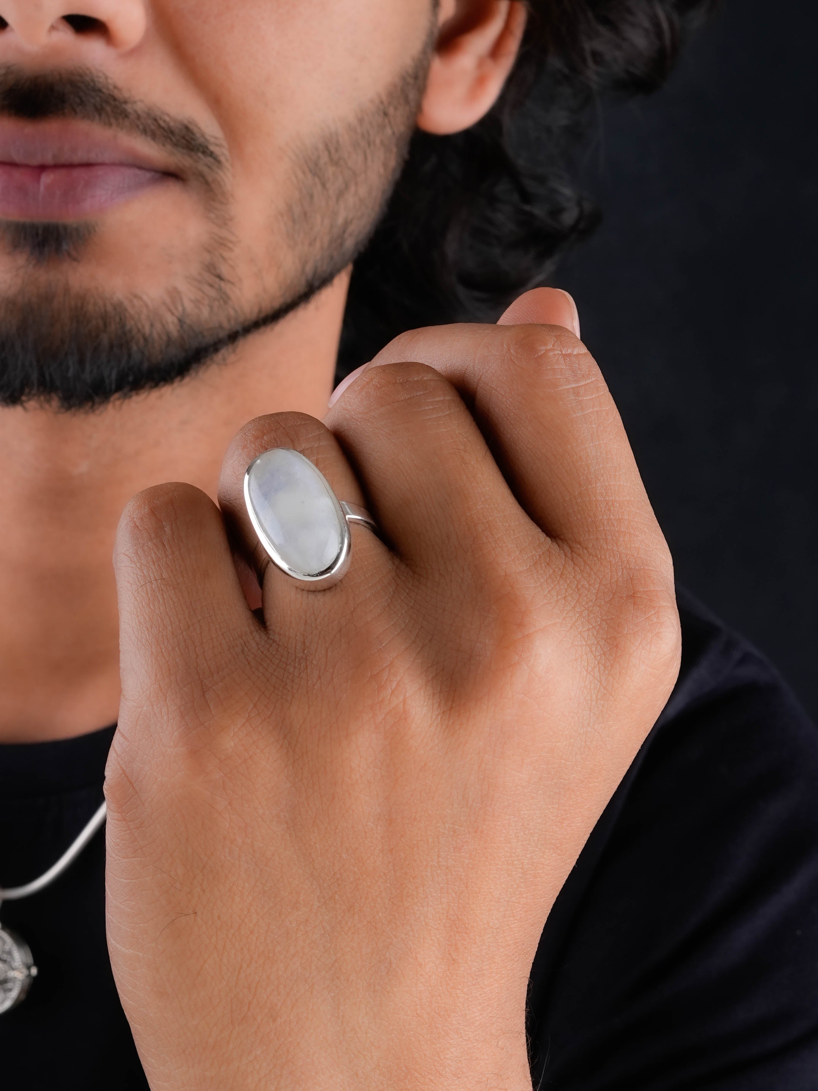Elliptical Moonstone Silver Ring