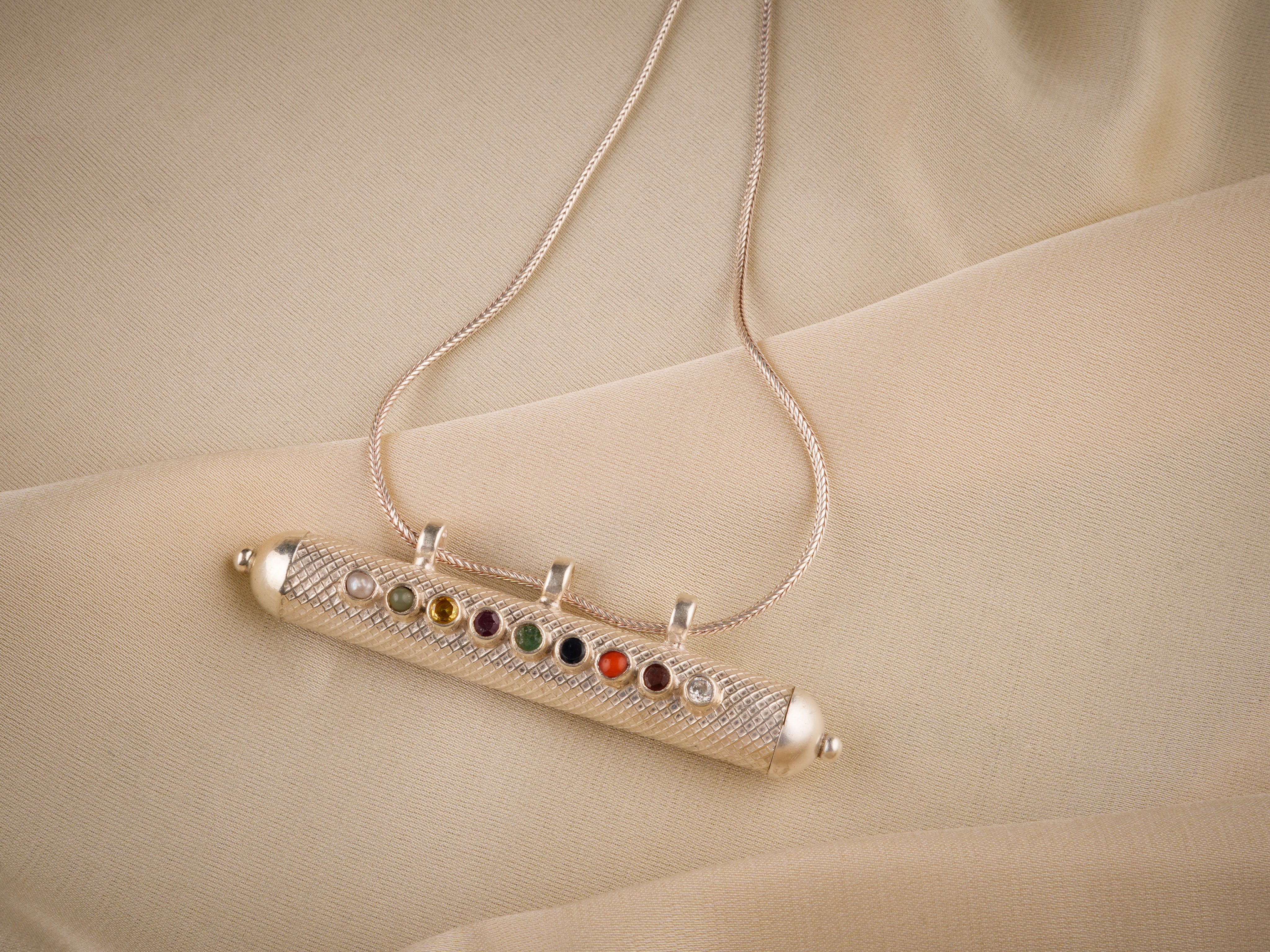 Navratna Silver Taweez Pendant