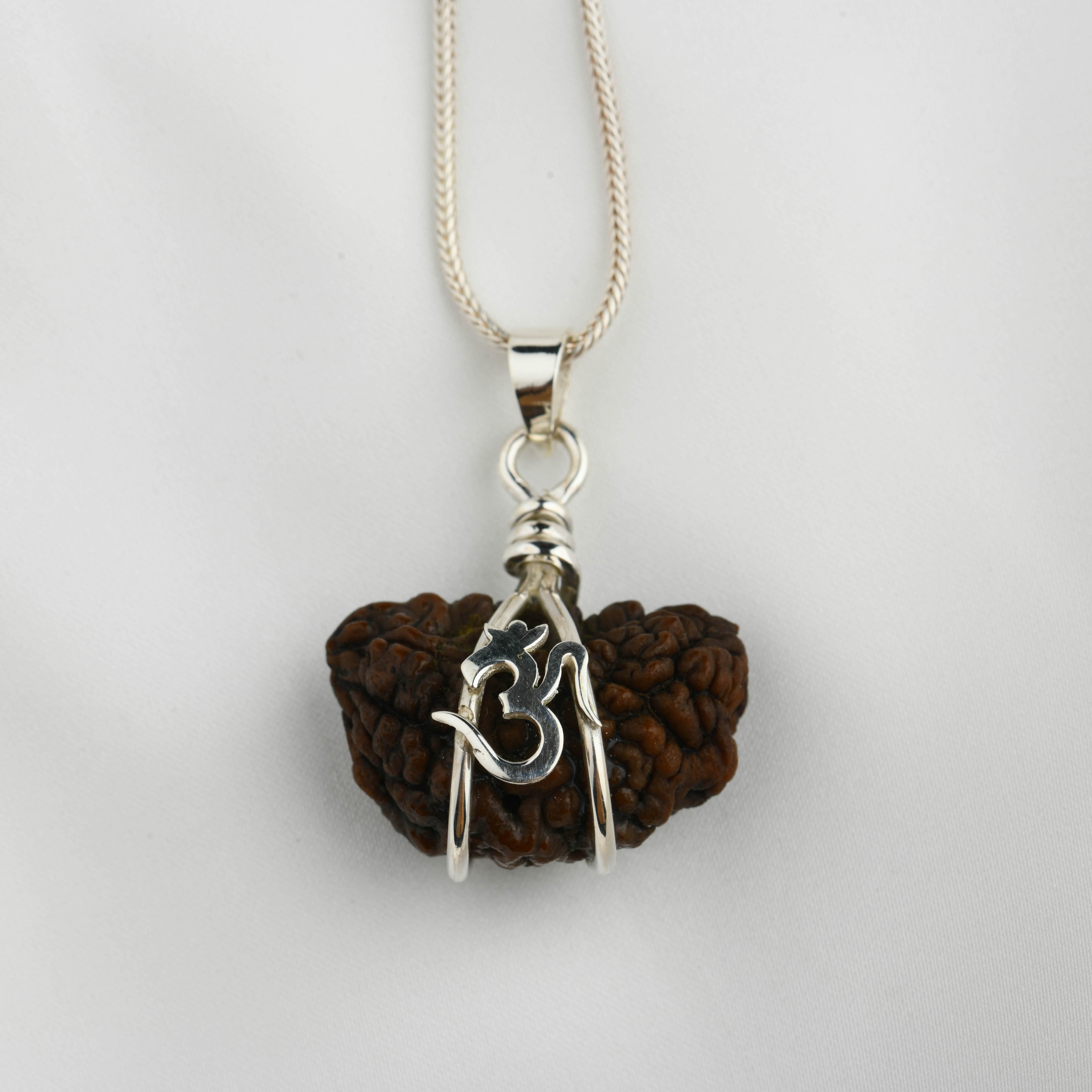 Ek Mukhi Natural Himalayan Rudraksha Om Silver Pendant