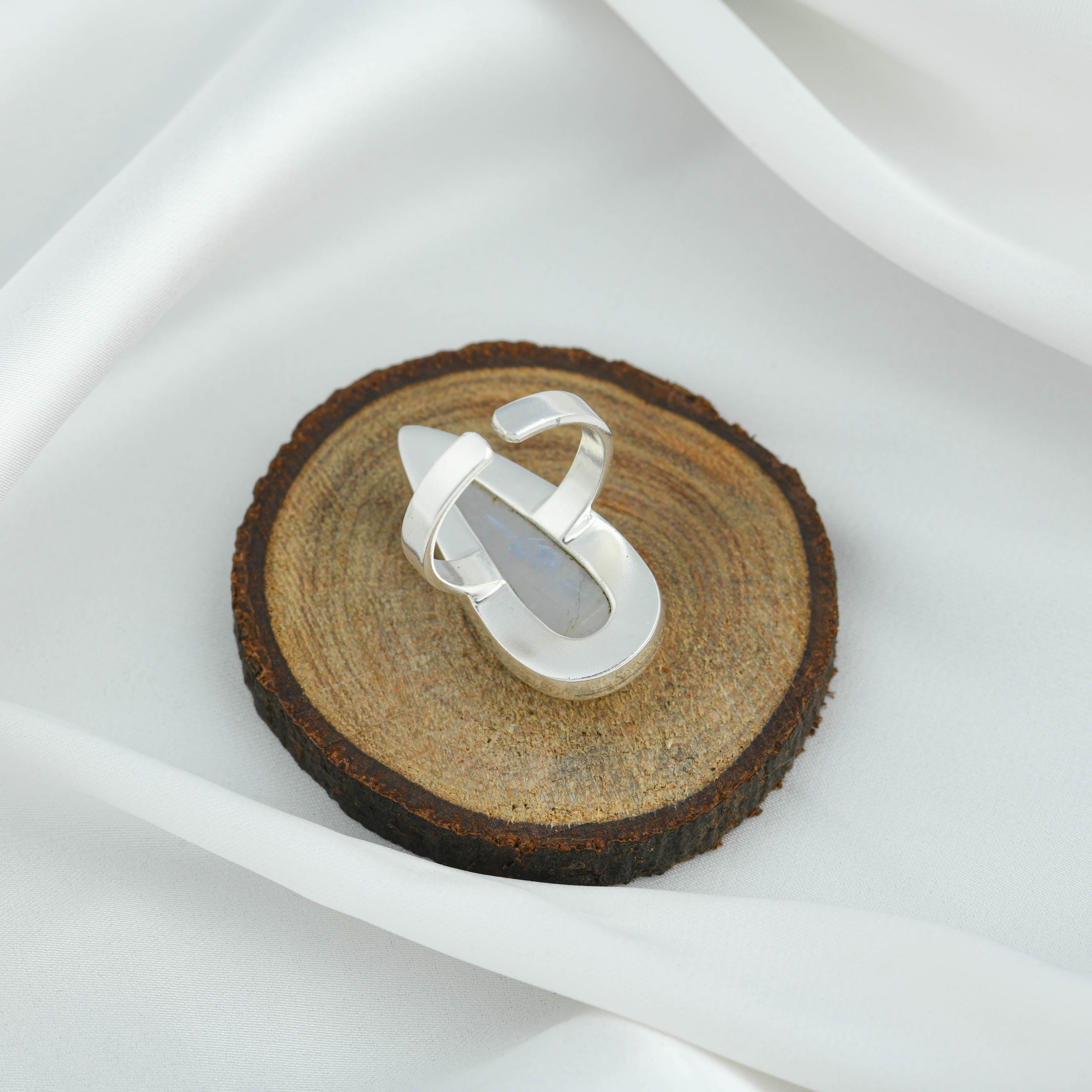Moonstone Long Tear Drops Silver Ring