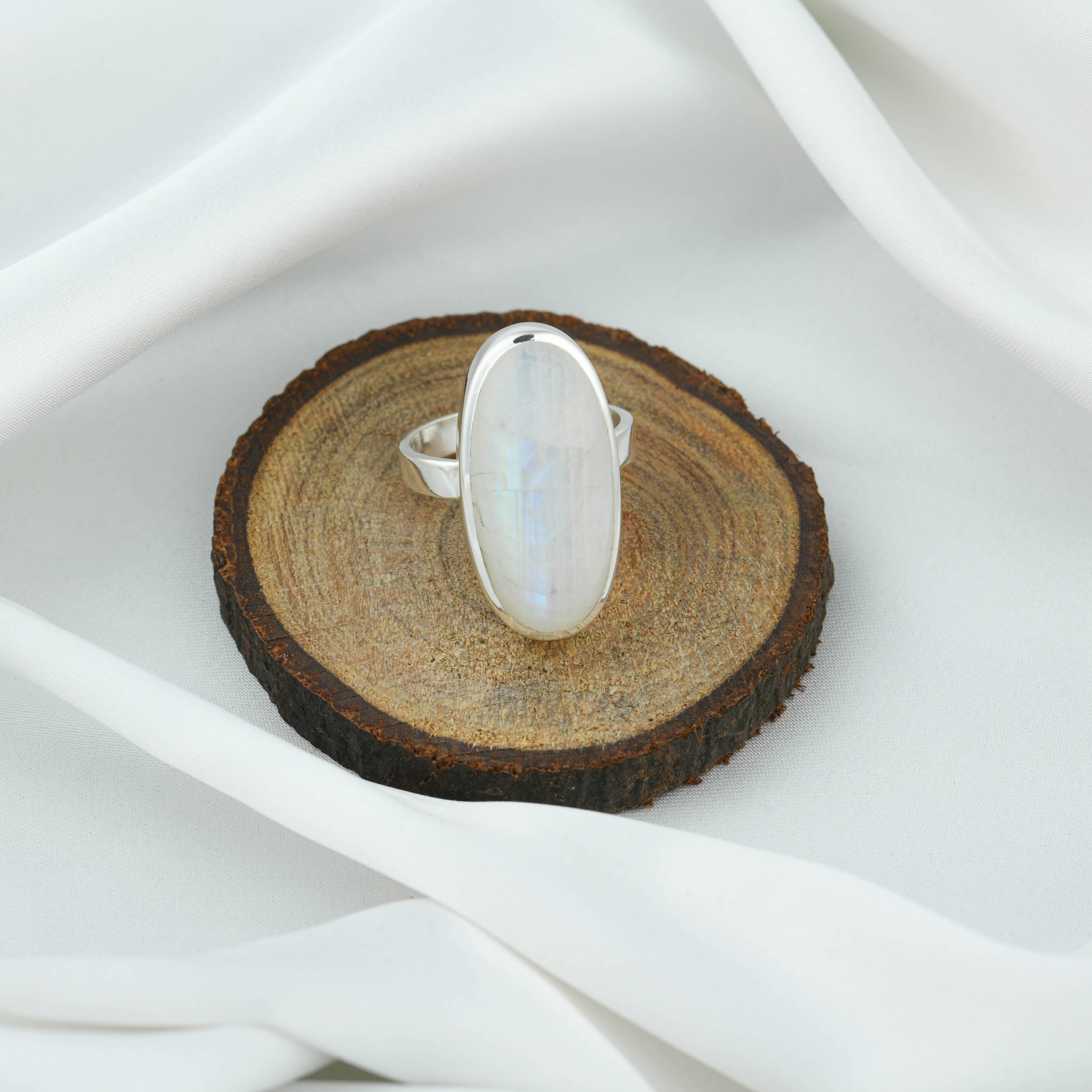 Elliptical Moonstone Silver Ring