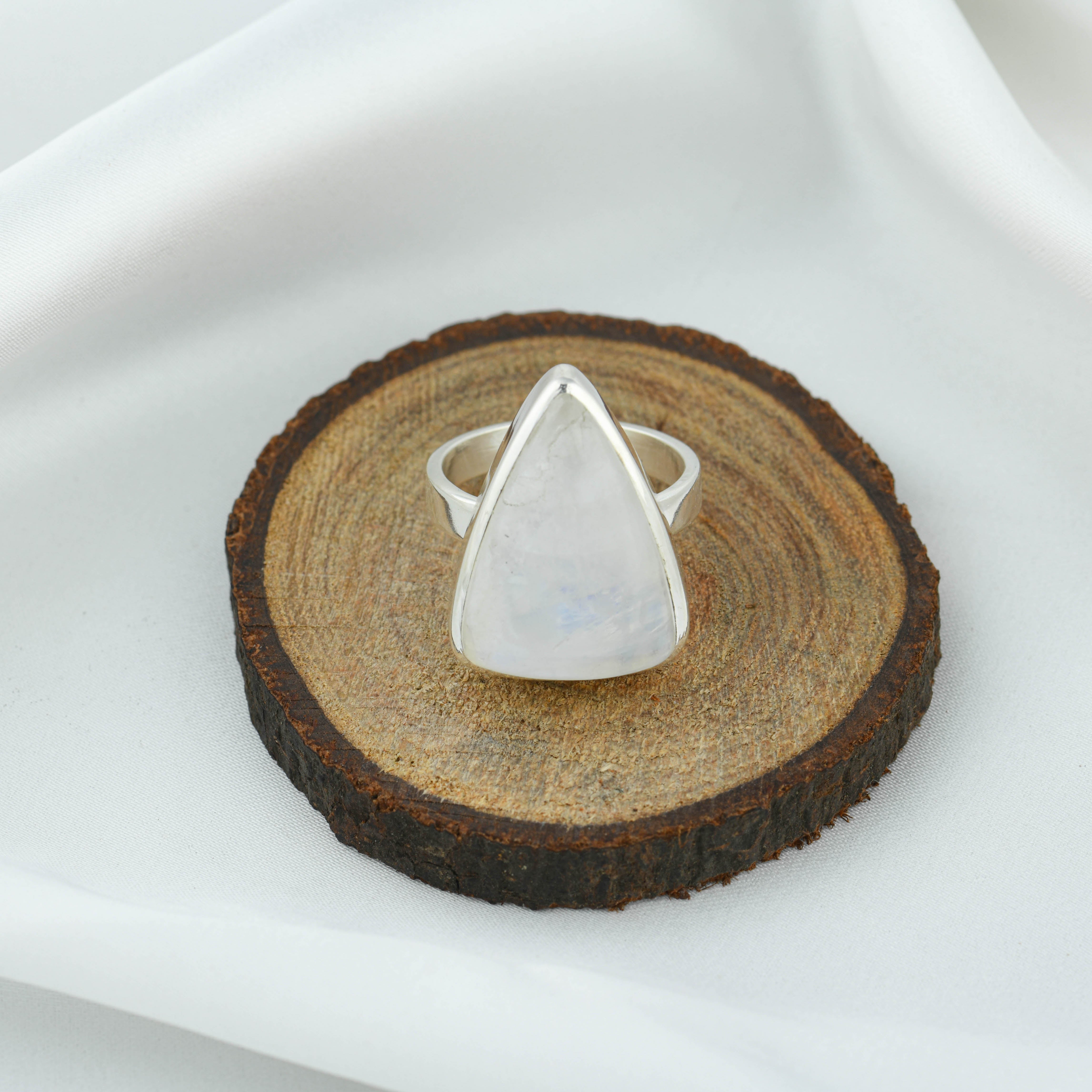 Moonstone Triangle Silver Ring