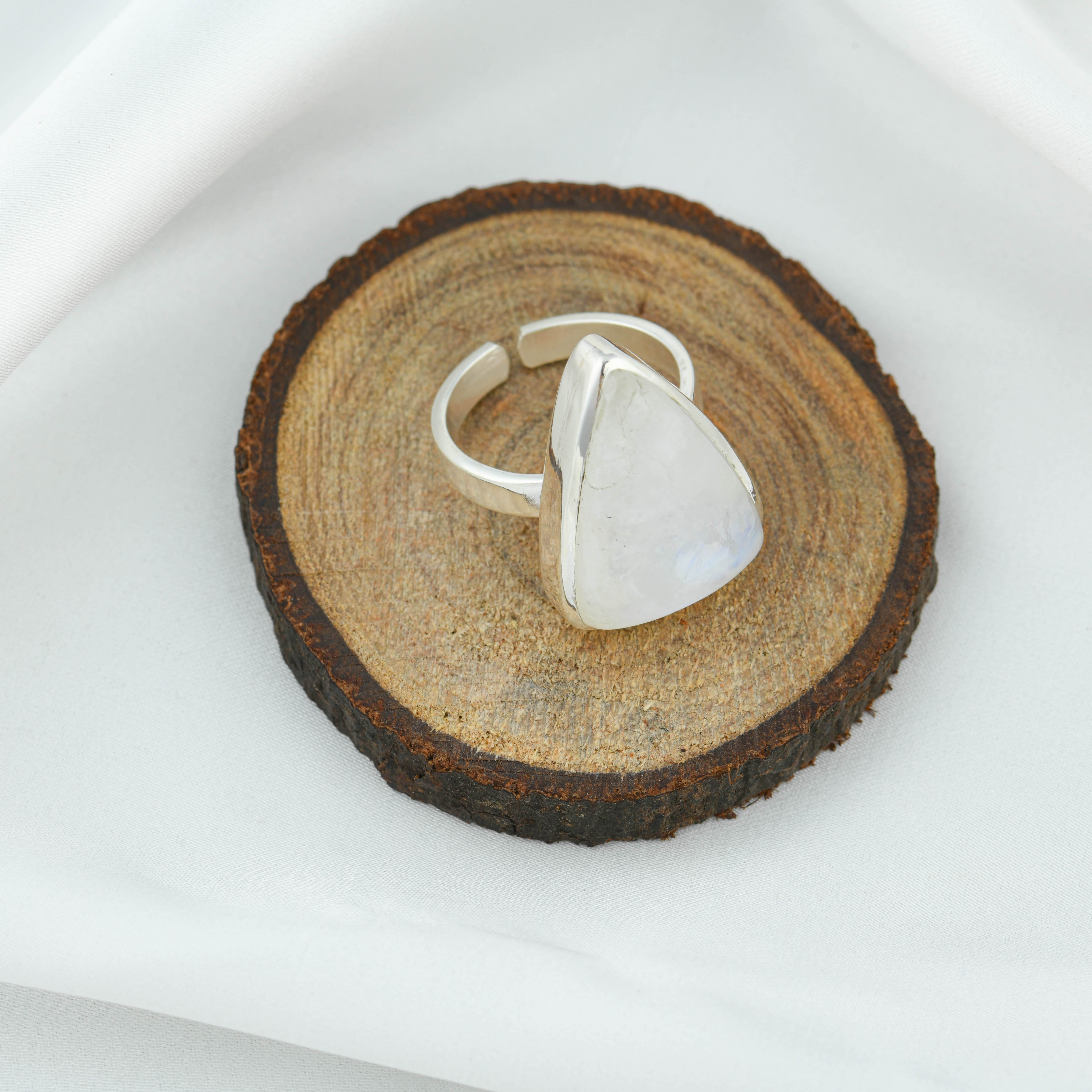 Moonstone Triangle Silver Ring