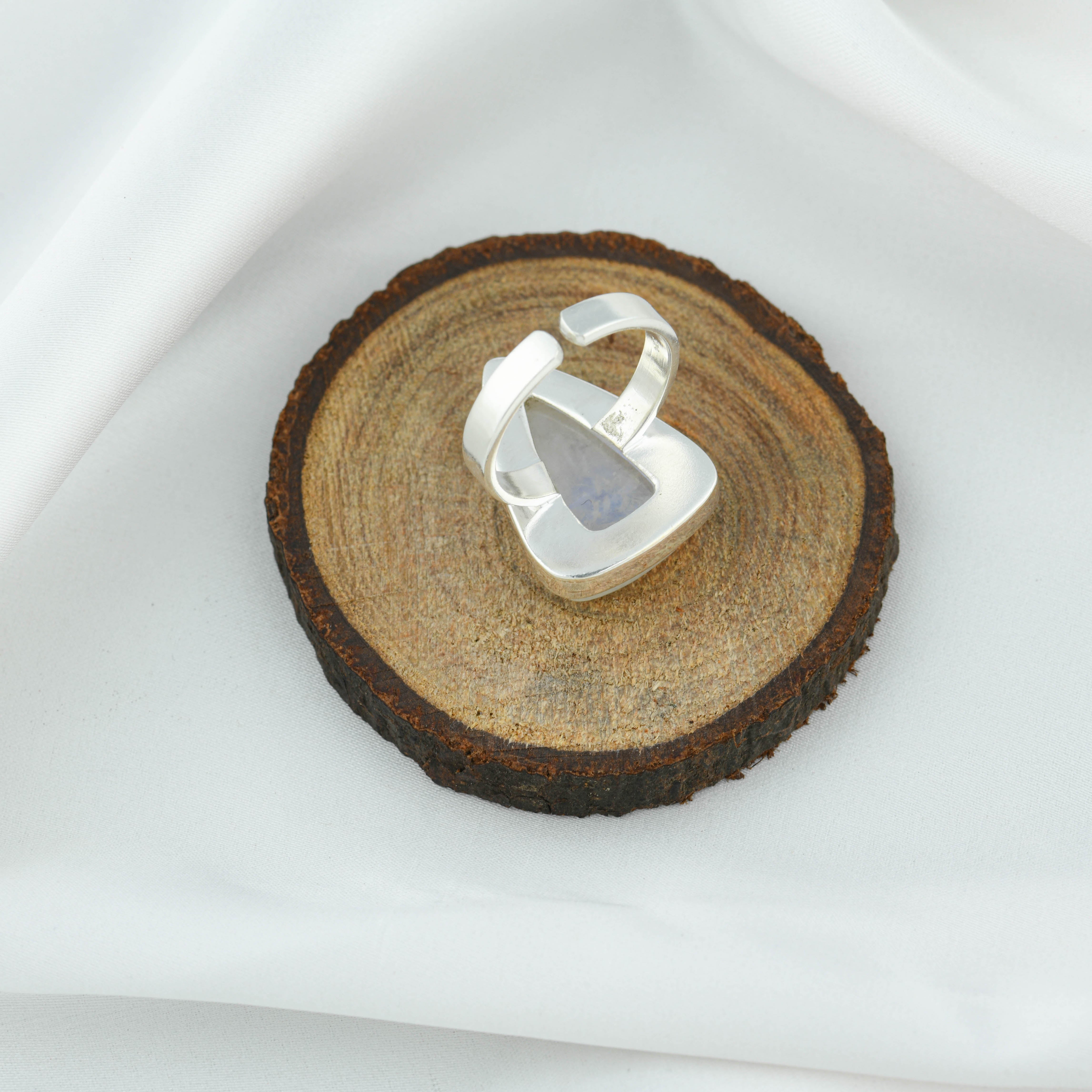Moonstone Triangle Silver Ring