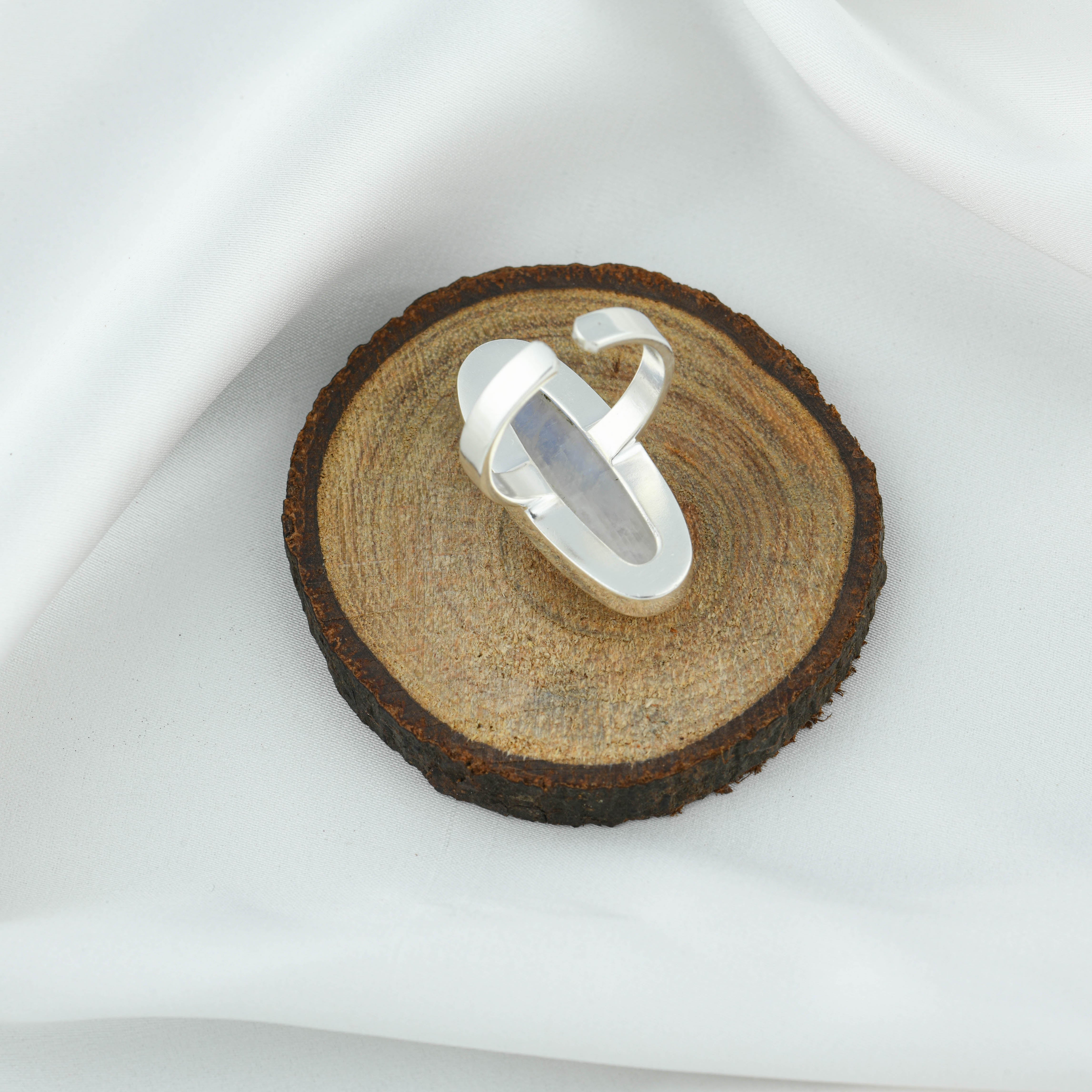 Oblong Moonstone Silver Ring
