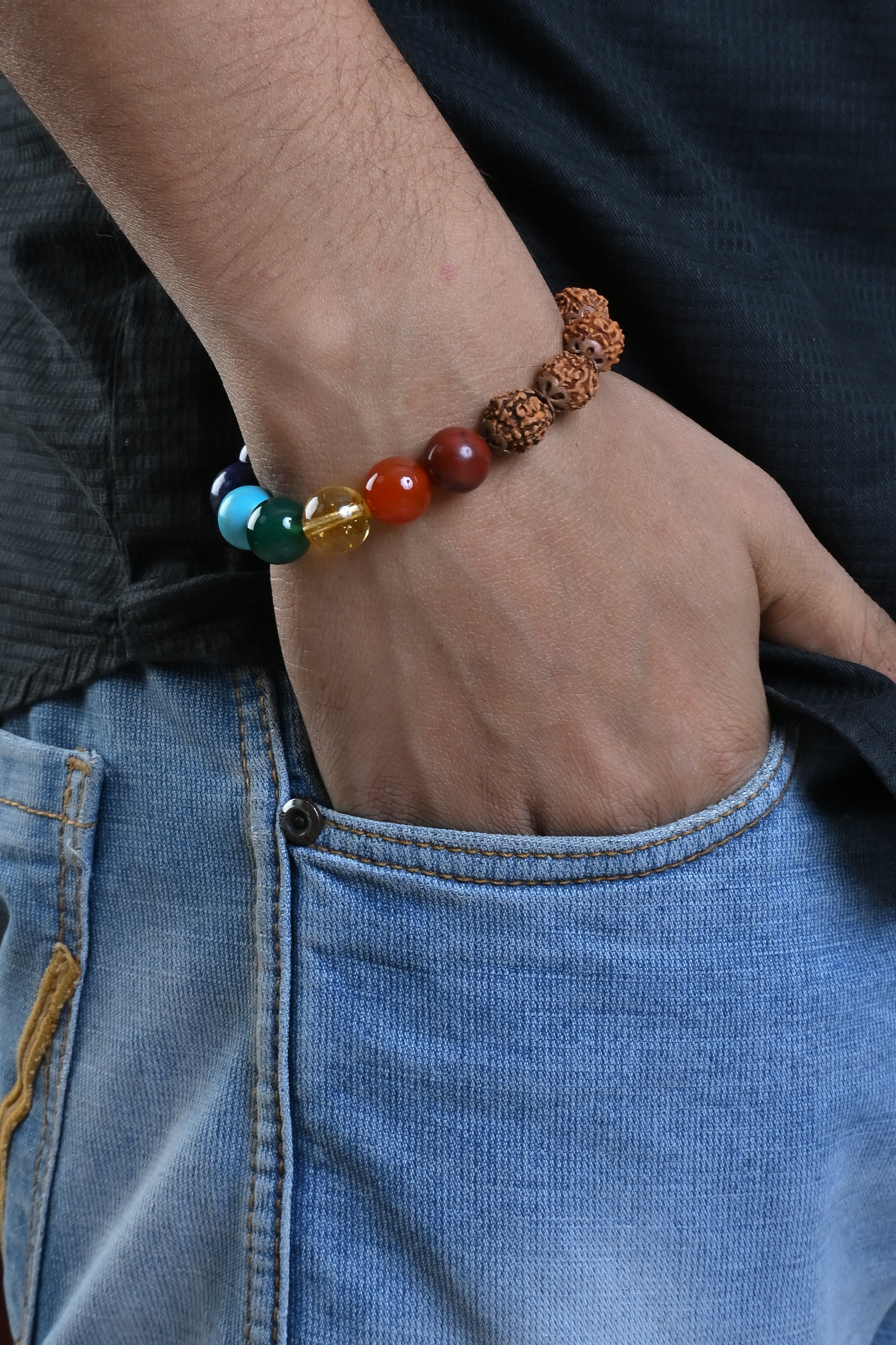 Rudraksha And Chakra Stones Bracelet