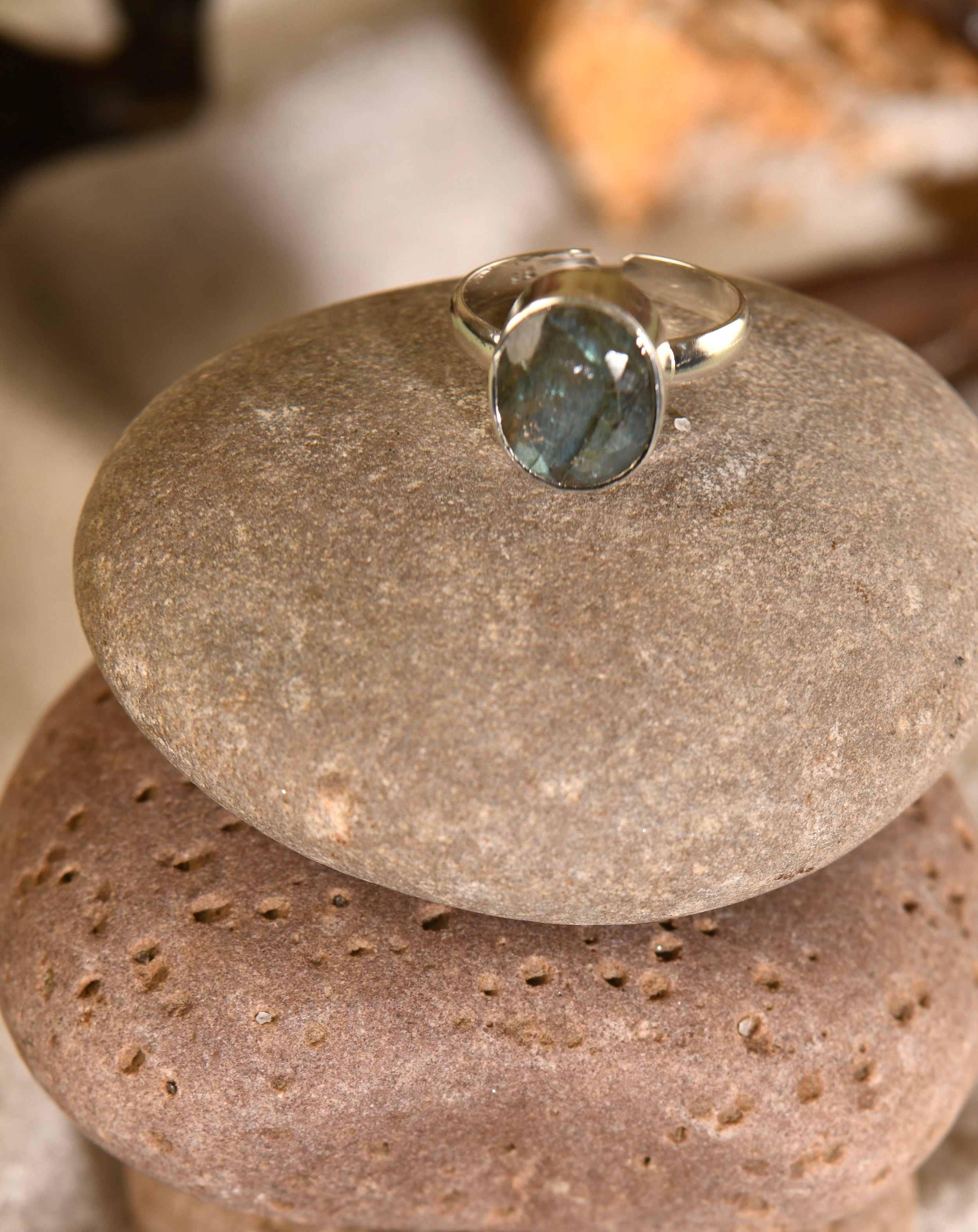 Labradorite Silver Adjustable Ring