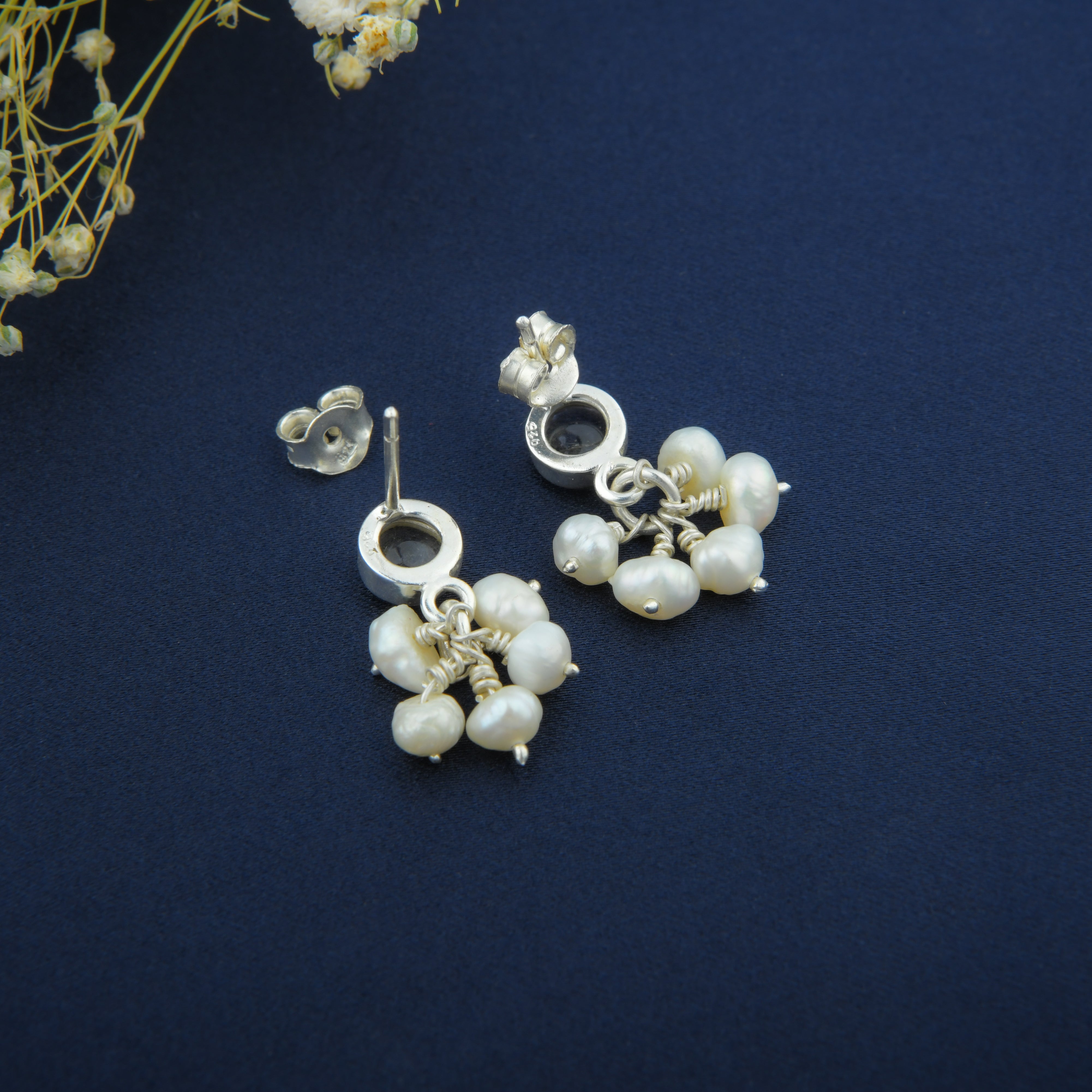 Iolite Pearls Silver Studs
