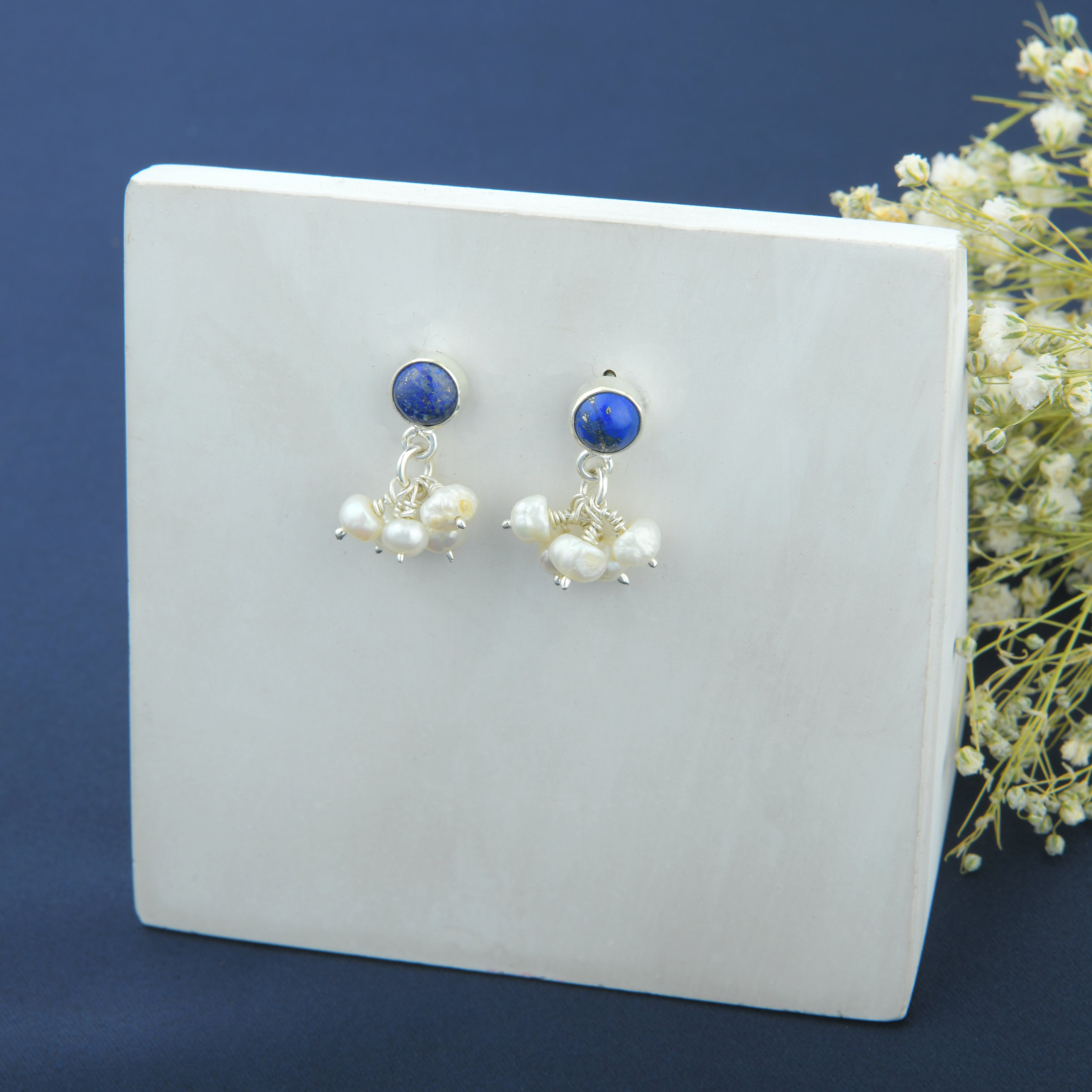 Lapis Lazuli Pearls Silver Studs