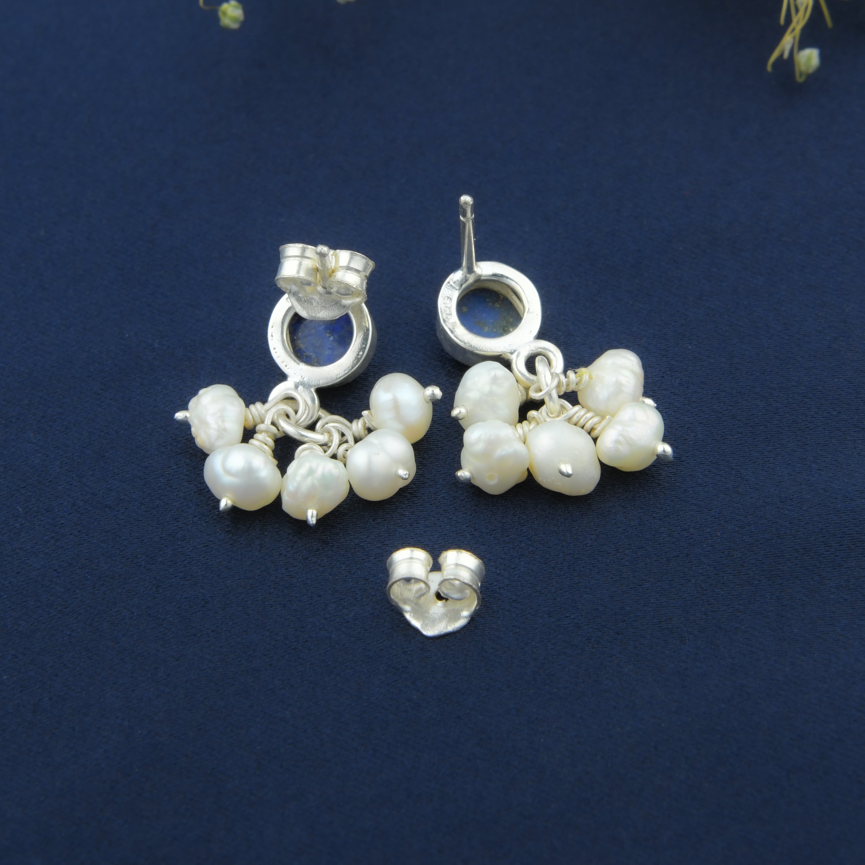 Lapis Lazuli Pearls Silver Studs