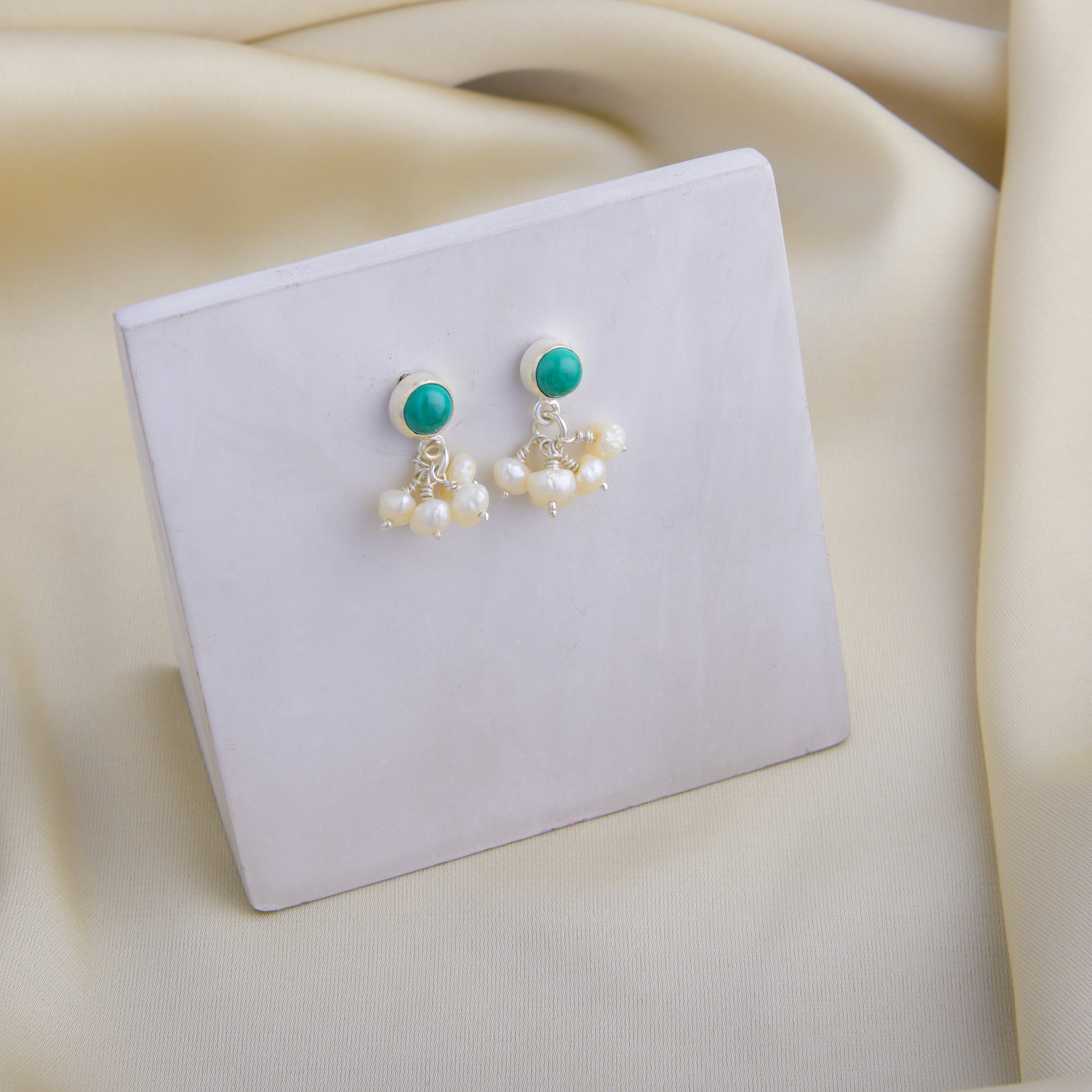 Malachite Pearl Silver Studs