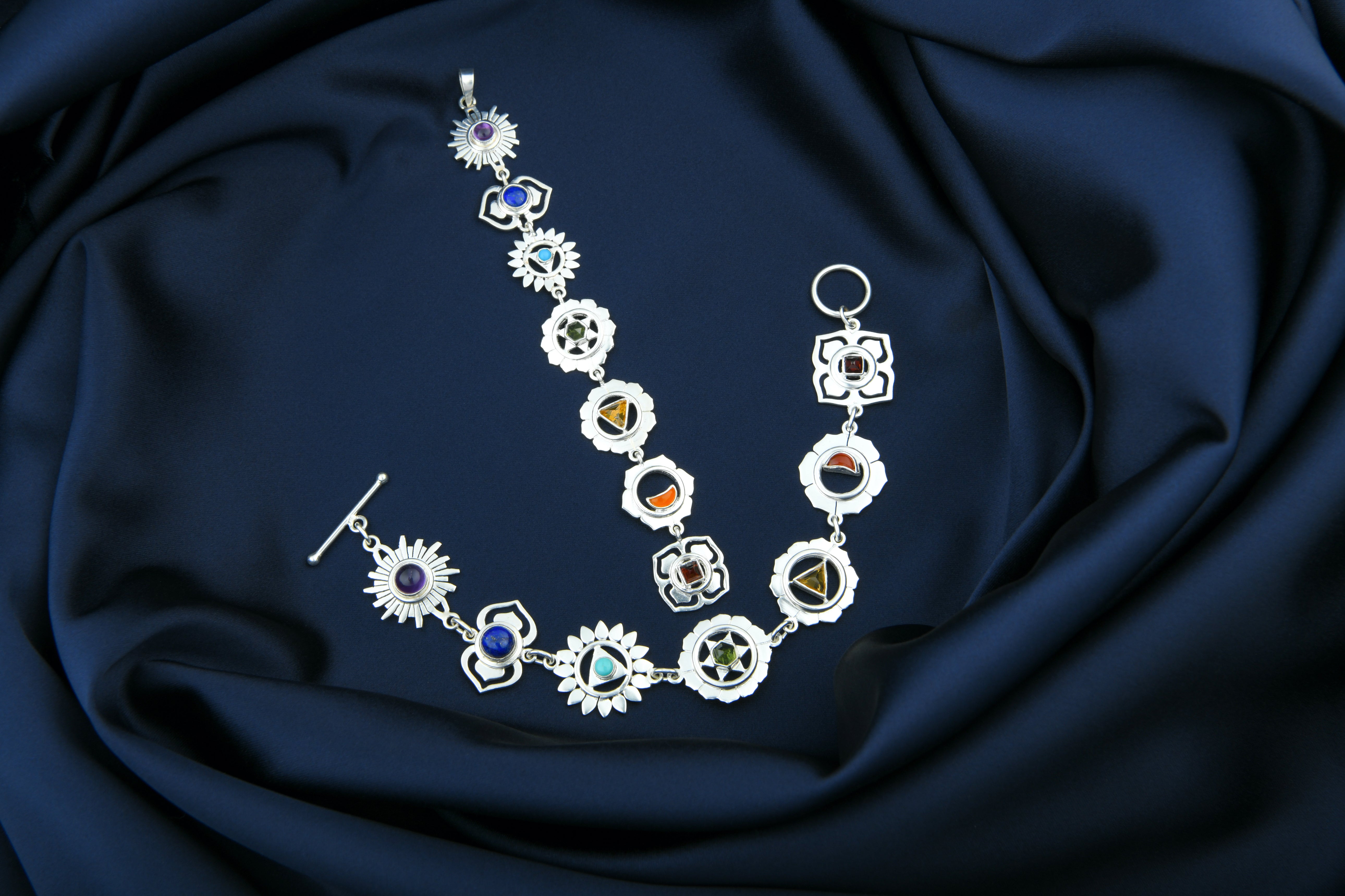 Seven Chakra Silver Bracelet