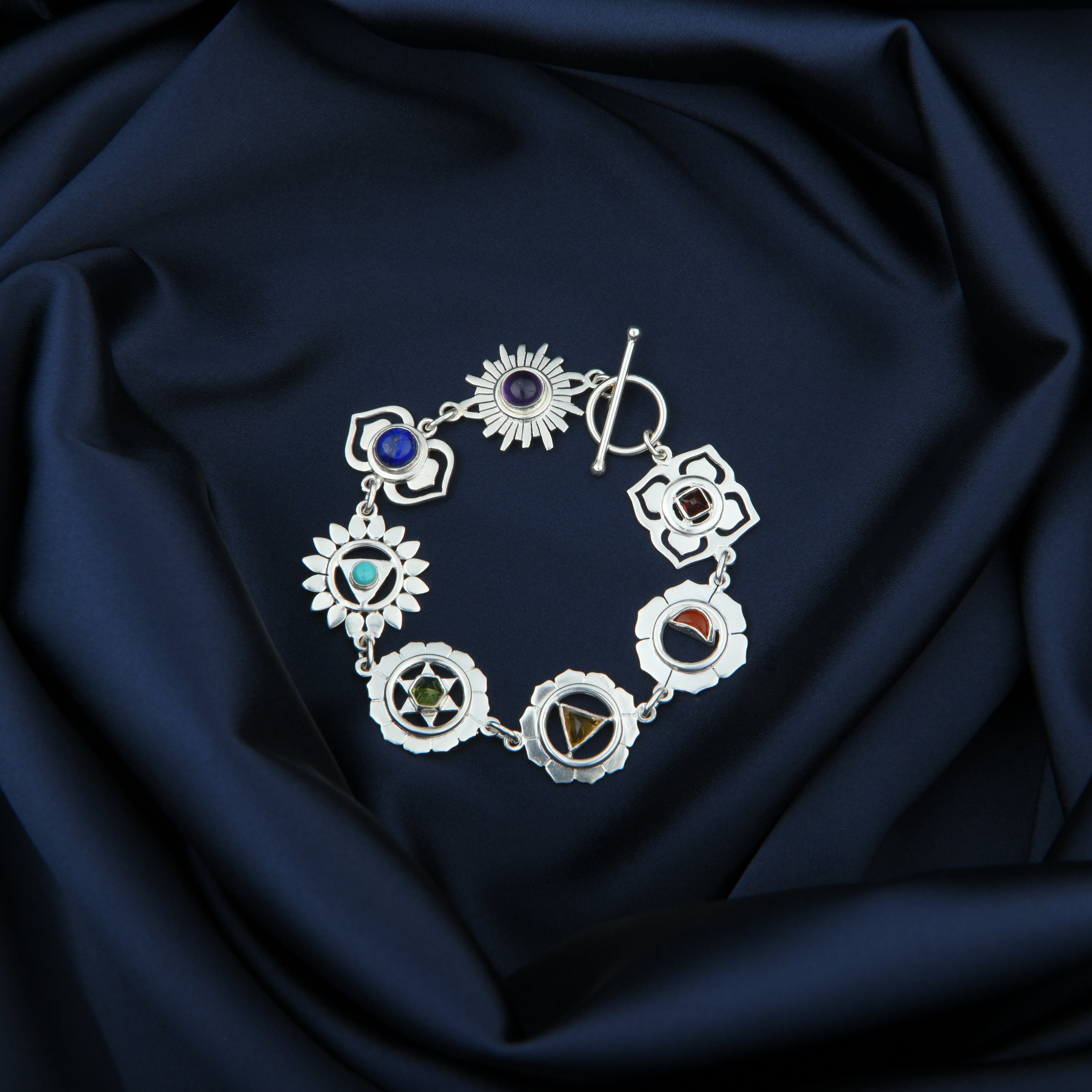 Seven Chakra Silver Bracelet