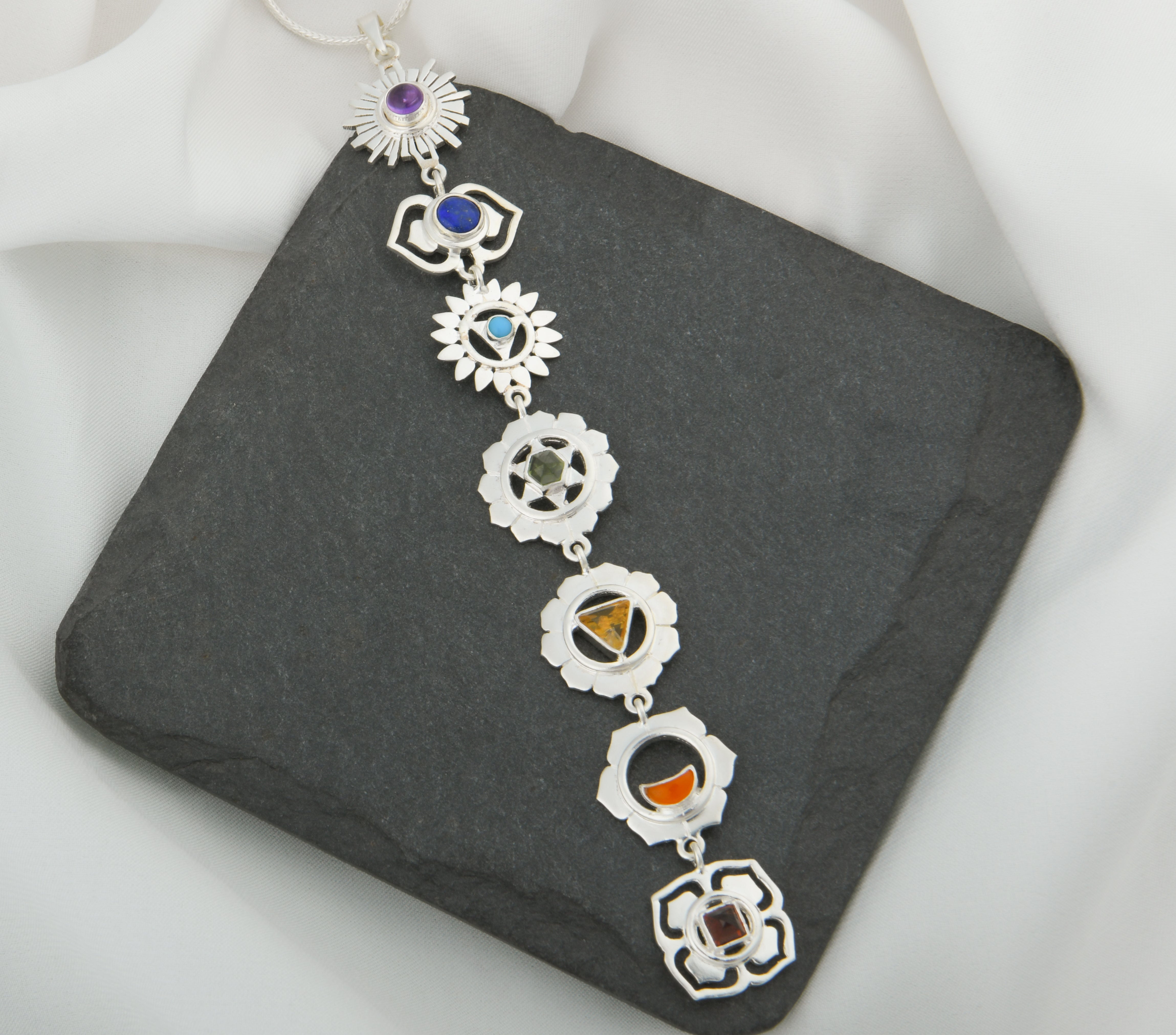 'Balance Your Life' Silver Seven Chakra Pendant