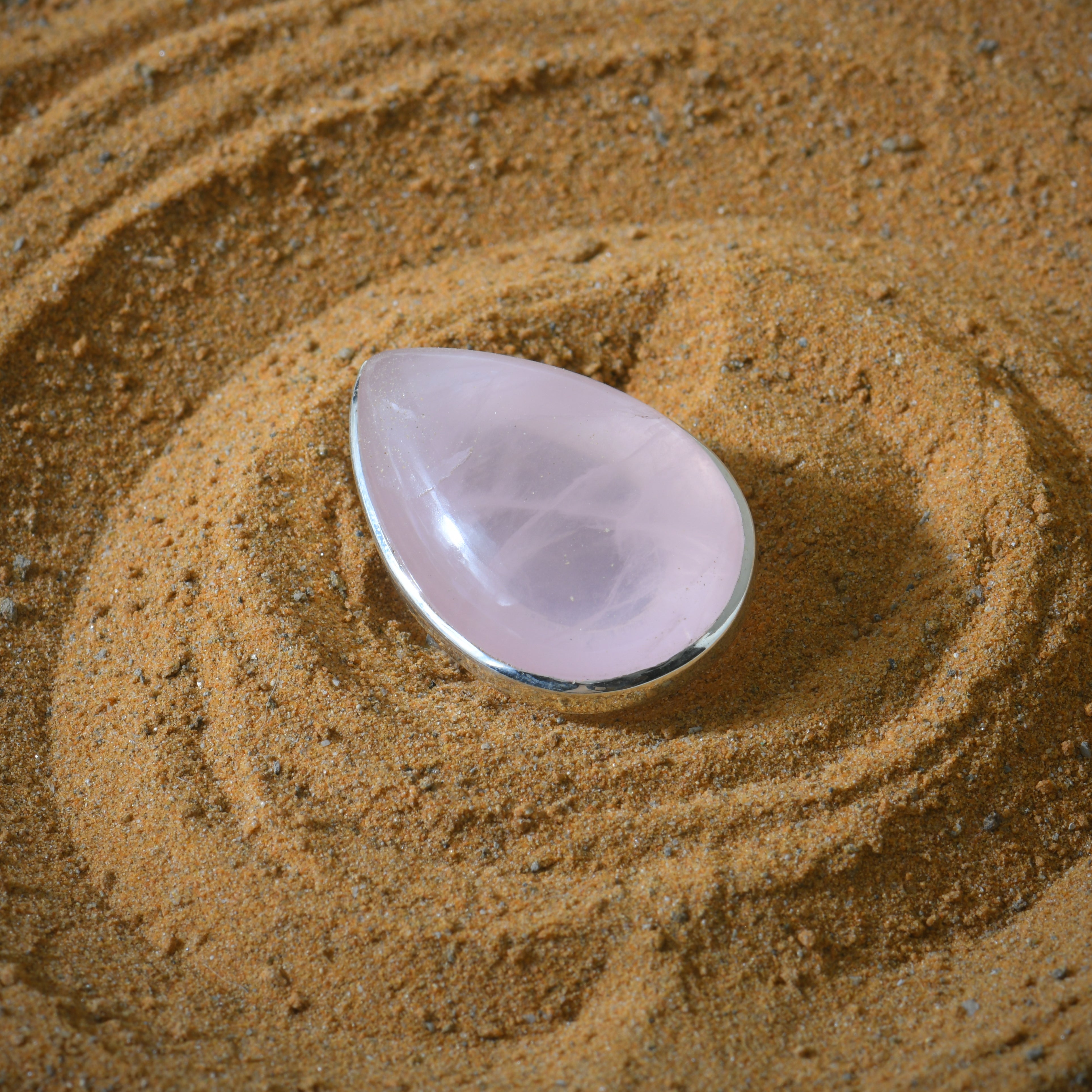Natural Rose Quartz Tear Drop Silver Ring