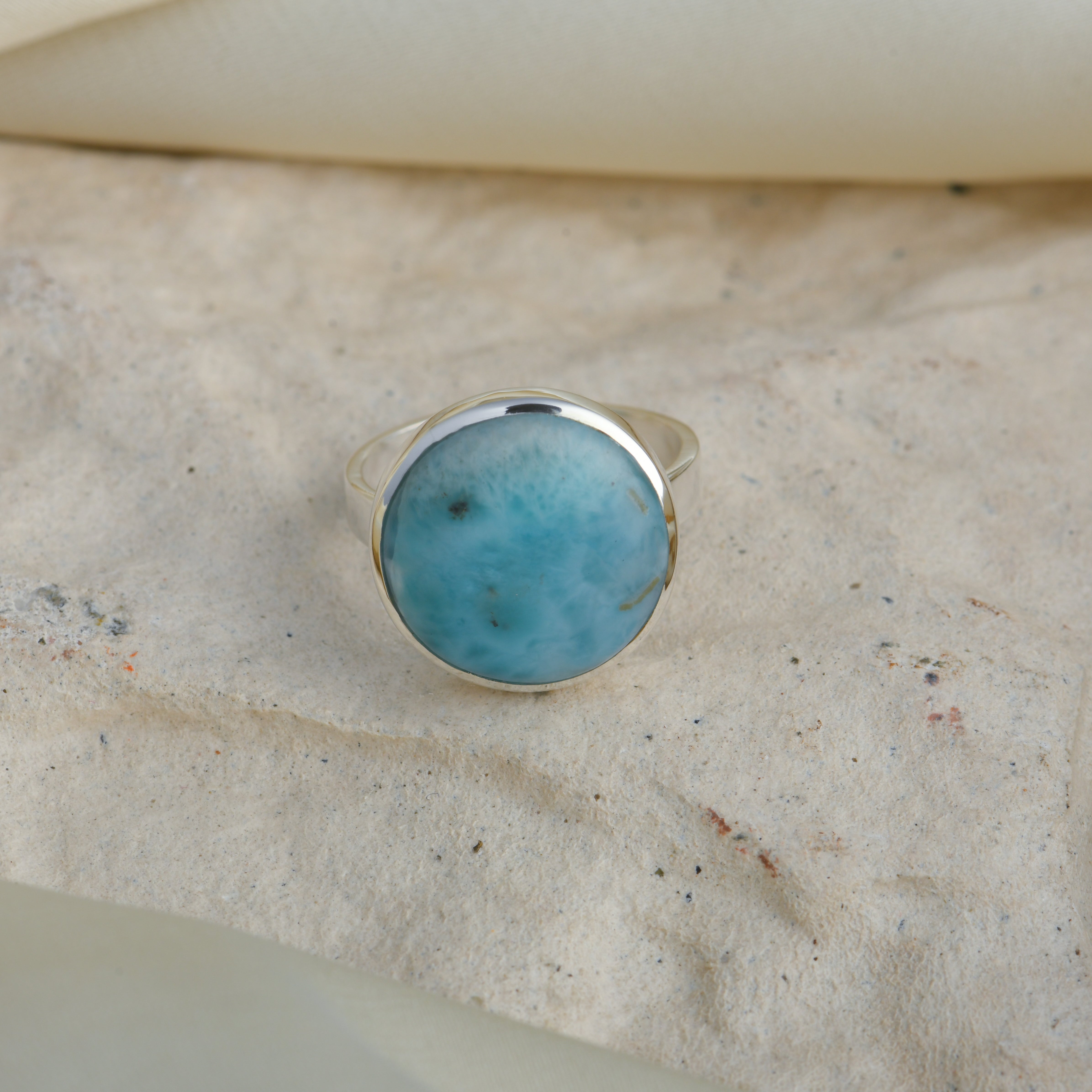 Round Larimar Silver Ring