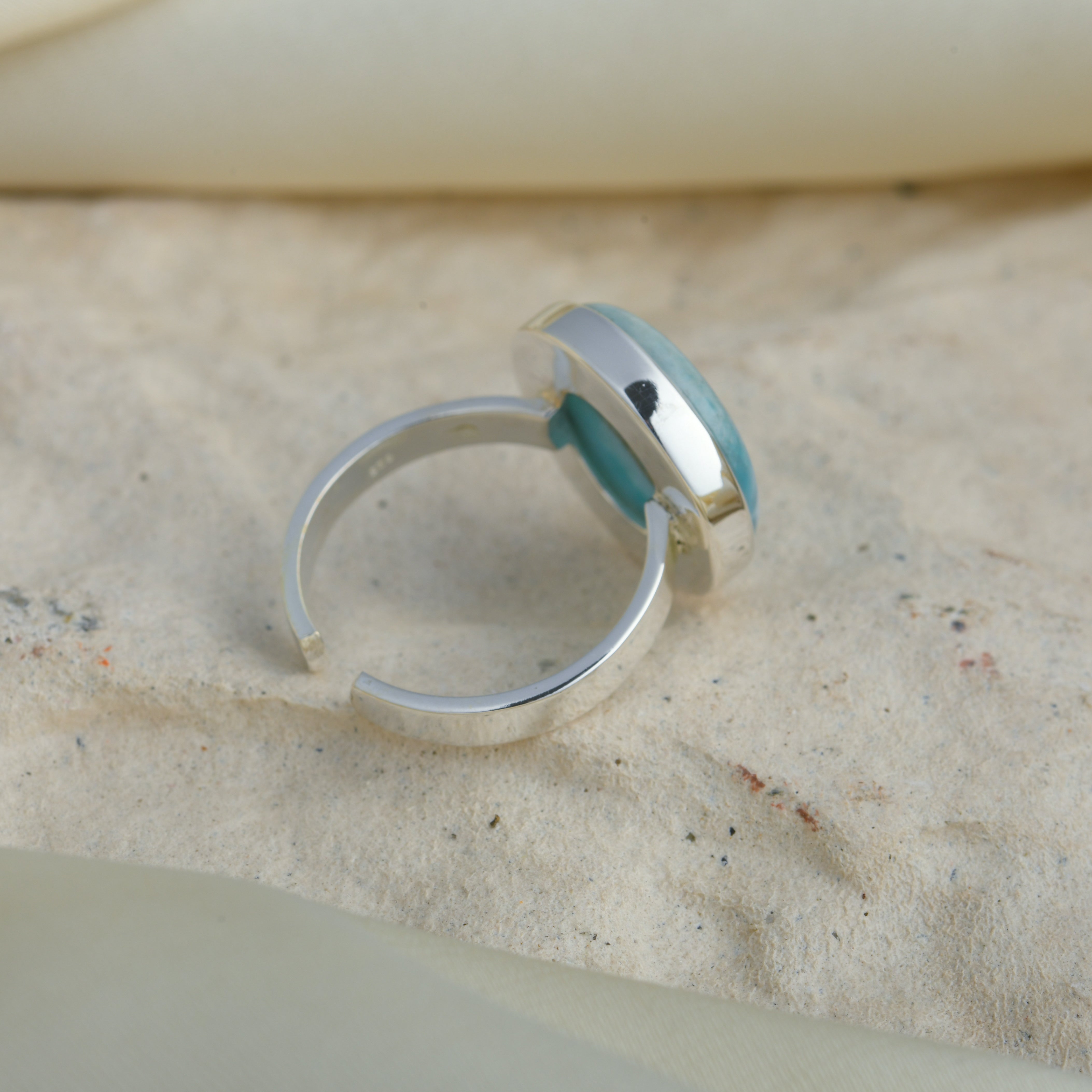 Round Larimar Silver Ring