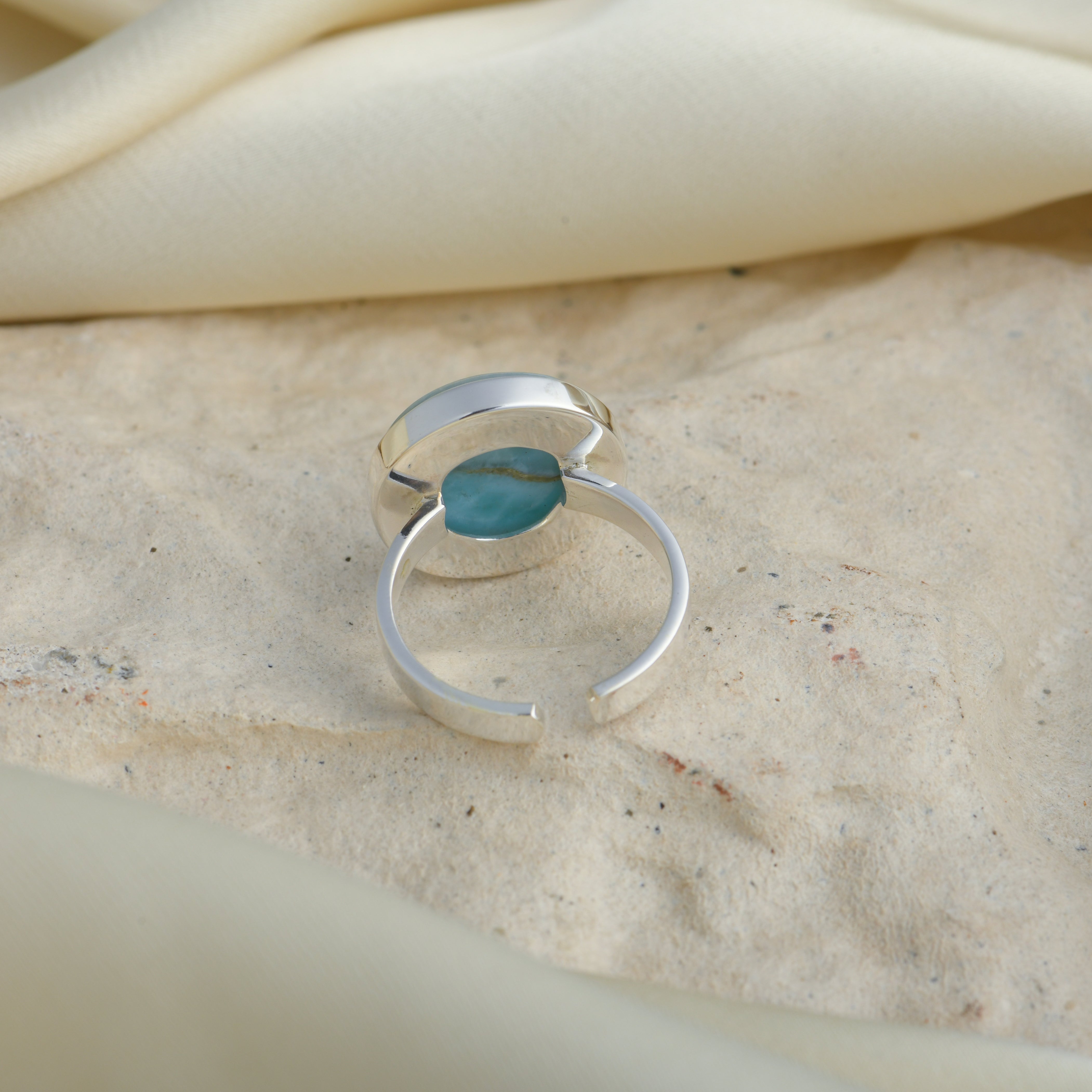 Round Larimar Silver Ring