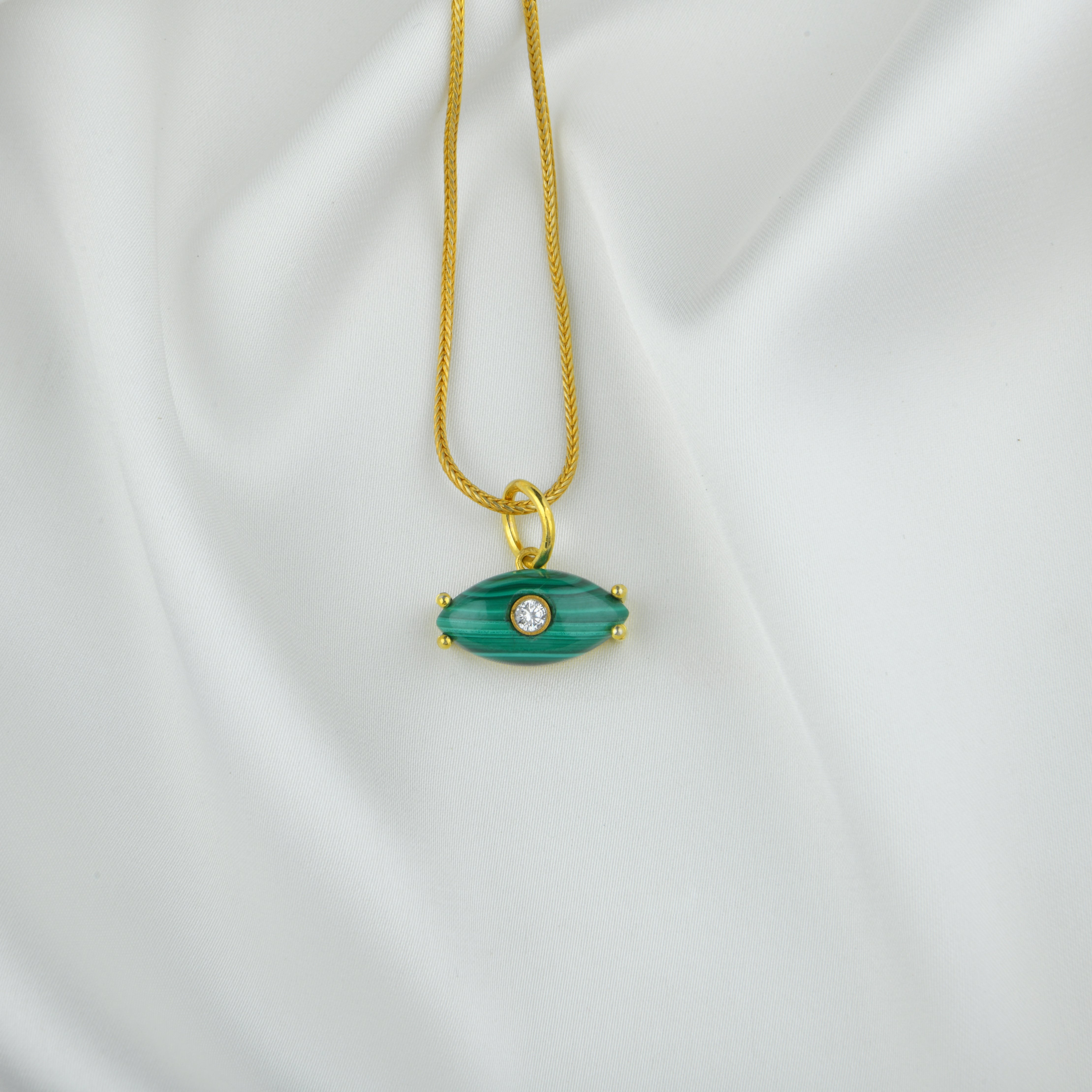 Natural Malachite Silver Evil Eye Pendant