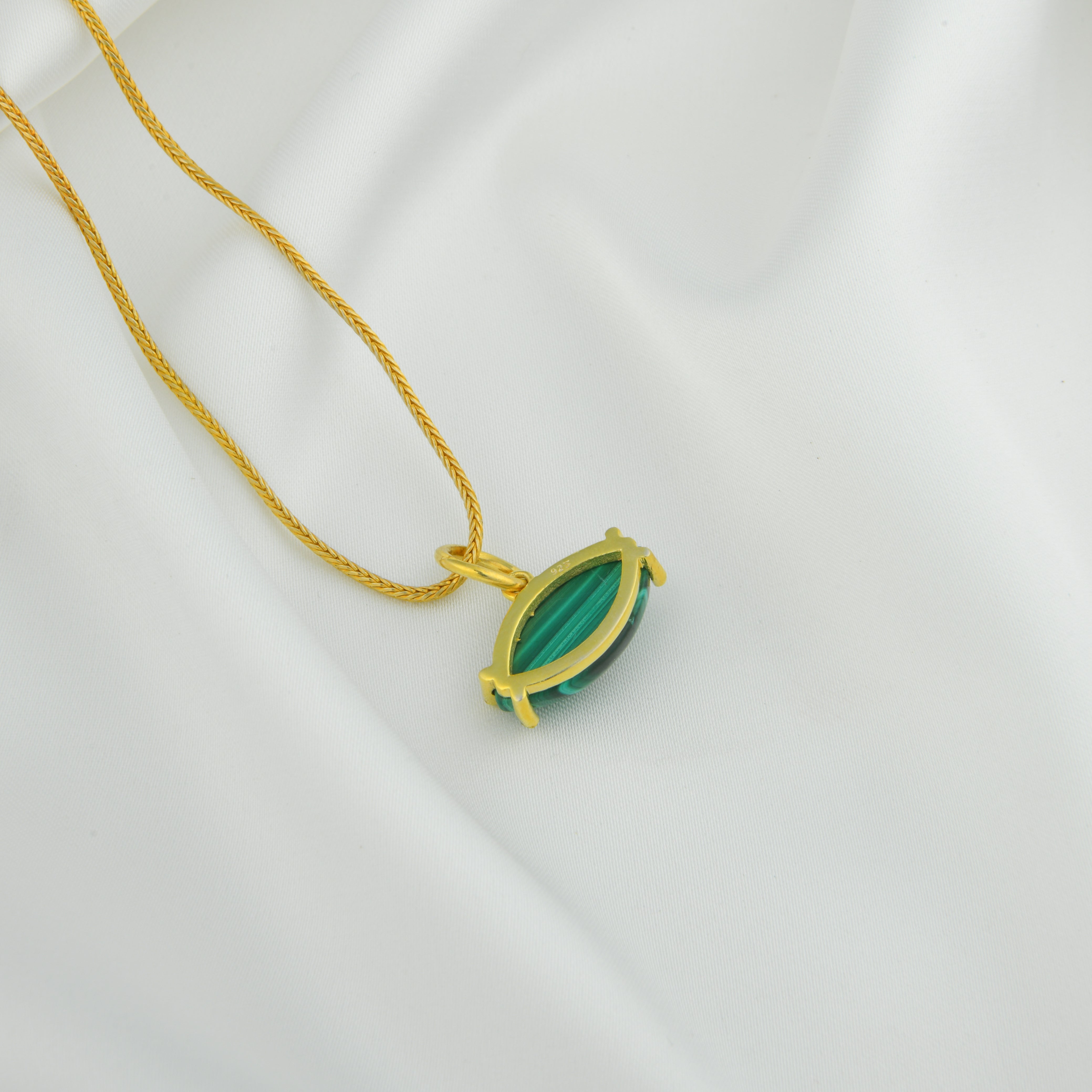 Natural Malachite Silver Evil Eye Pendant