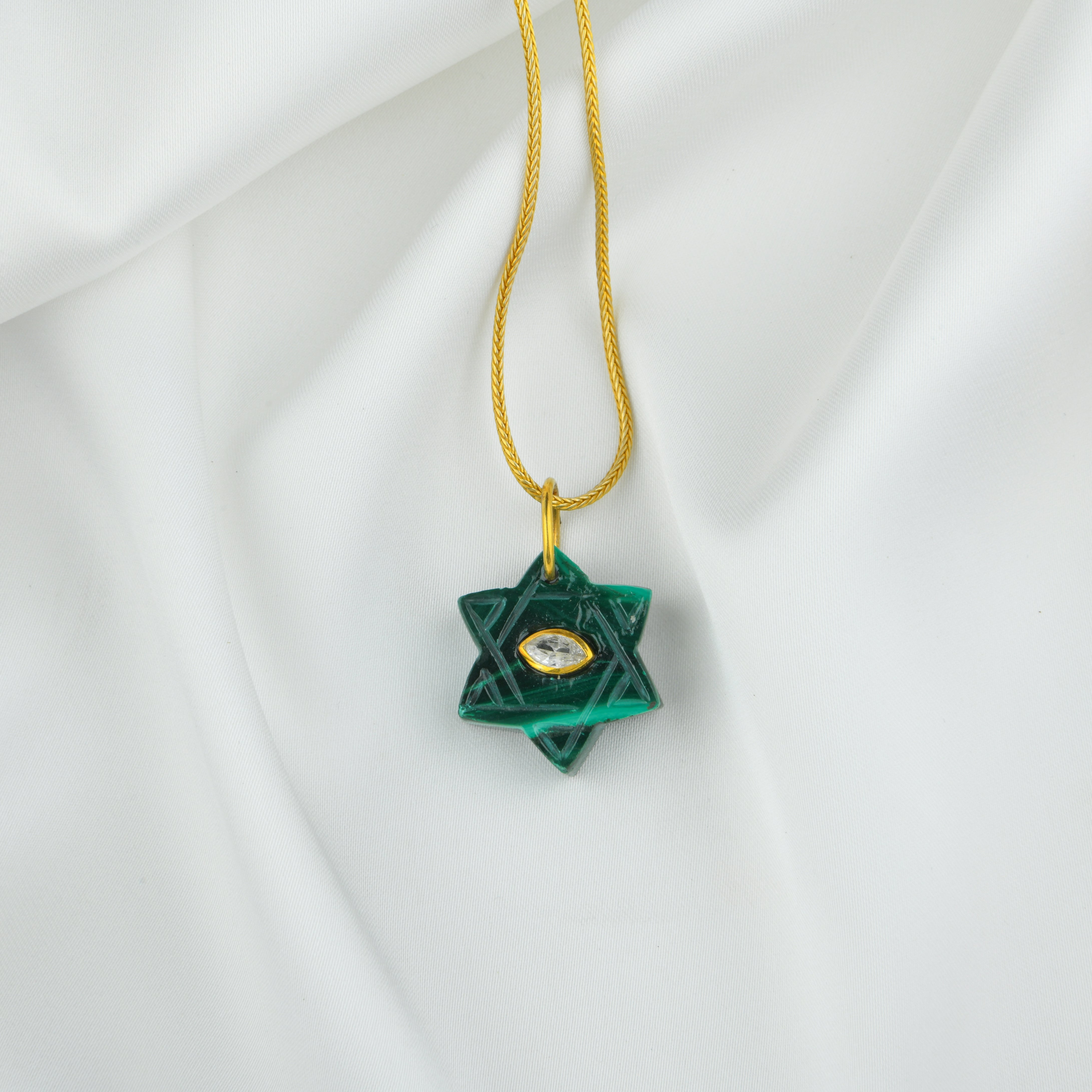 Evil Eye Malachite Star Gold Plated Silver Pendant