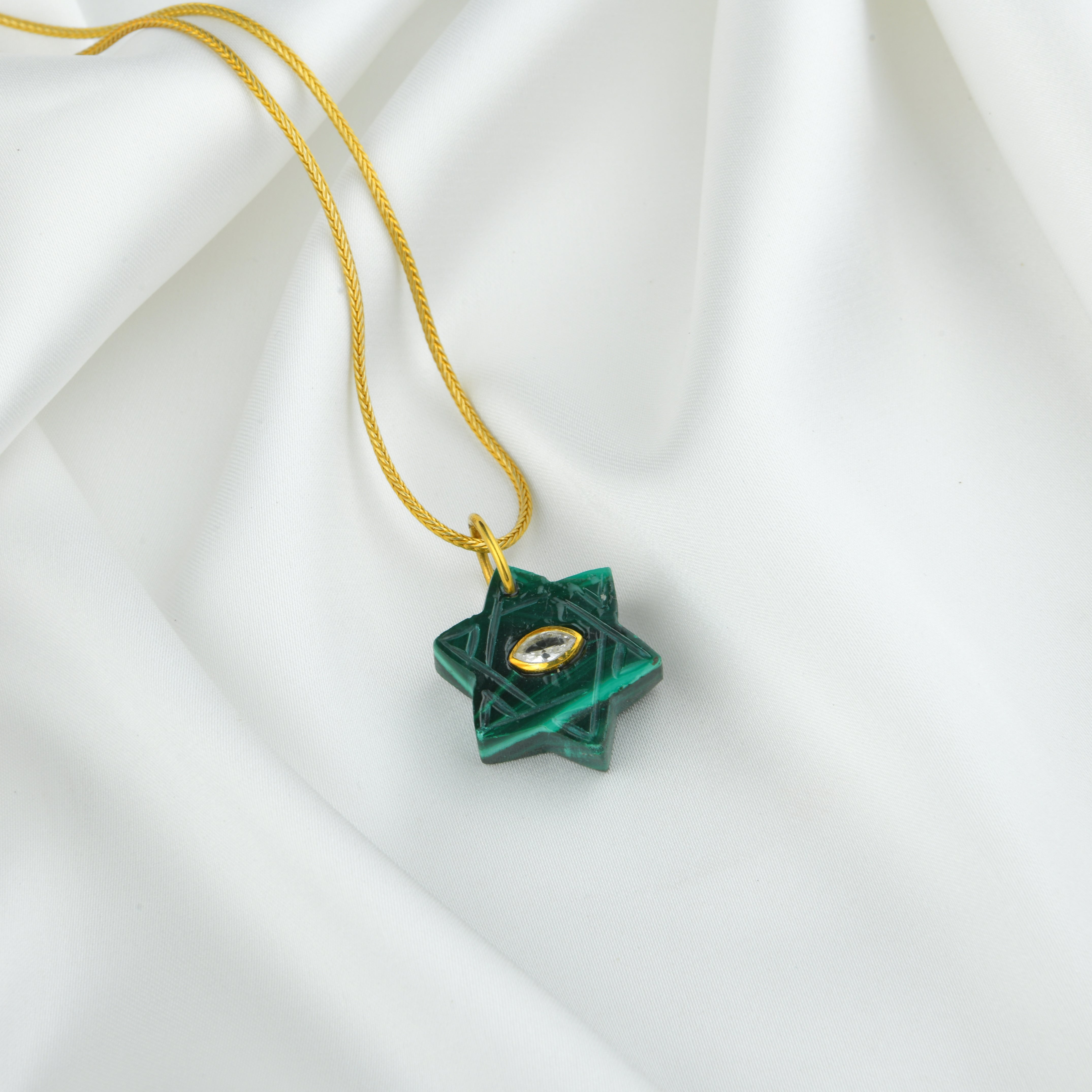 Evil Eye Malachite Star Gold Plated Silver Pendant